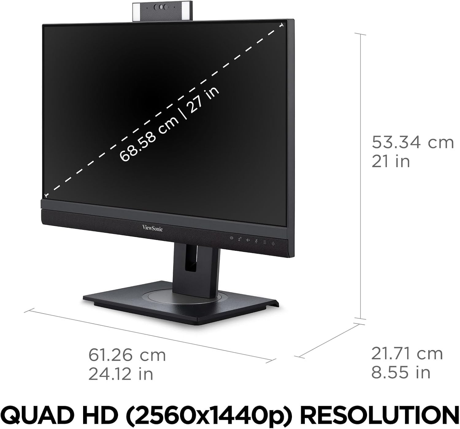ViewSonic 27" 1440p Video Conferencing Docking Monitor with Webcam, 100 Hz, Black - Certified Refurbished