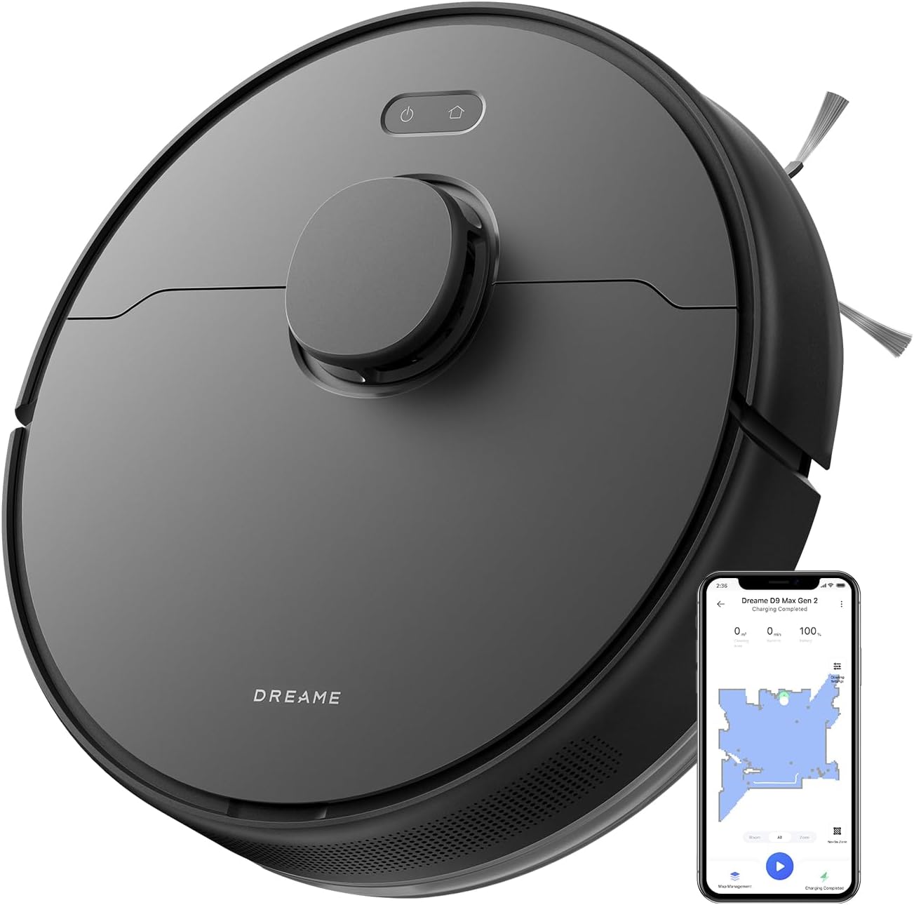 Dreame D9 Max Gen 2 Robot Vacuum and Mop Combo, LDS Navigation, 6000Pa Strong Suction, 240 Min Runtime, 2-in-1 Sweep and Mop, WiFi, App, Voice Control