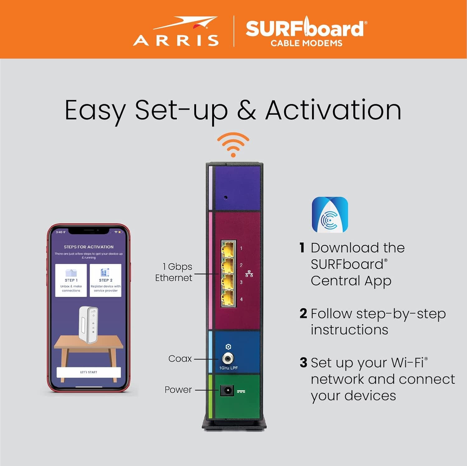 Arris SBG7400AC2 SURFboard DOCSIS 3.0 Cable Modem & AC2350 Wi-Fi Router 800 Mbps Max Speed - Certified Refurbished