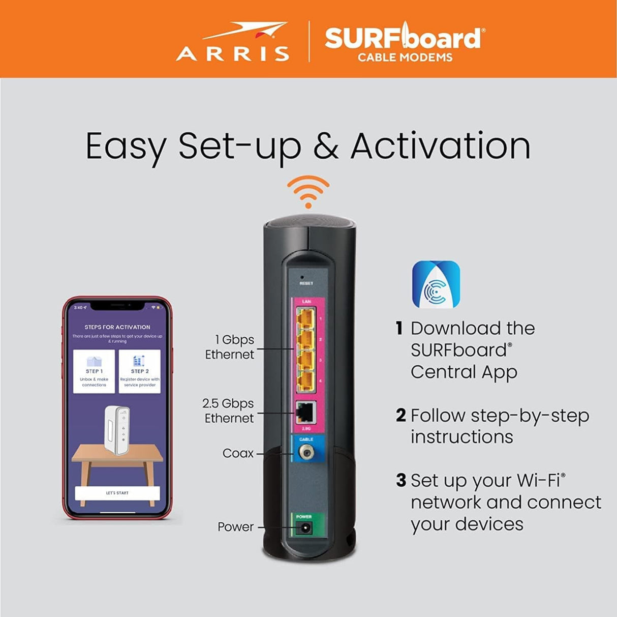 Arris G36 SURFboard Cable Modem Router Combo DOCSIS 3.1 Multi-Gigabit WiFi 6 AX3000 - Certified Refurbished