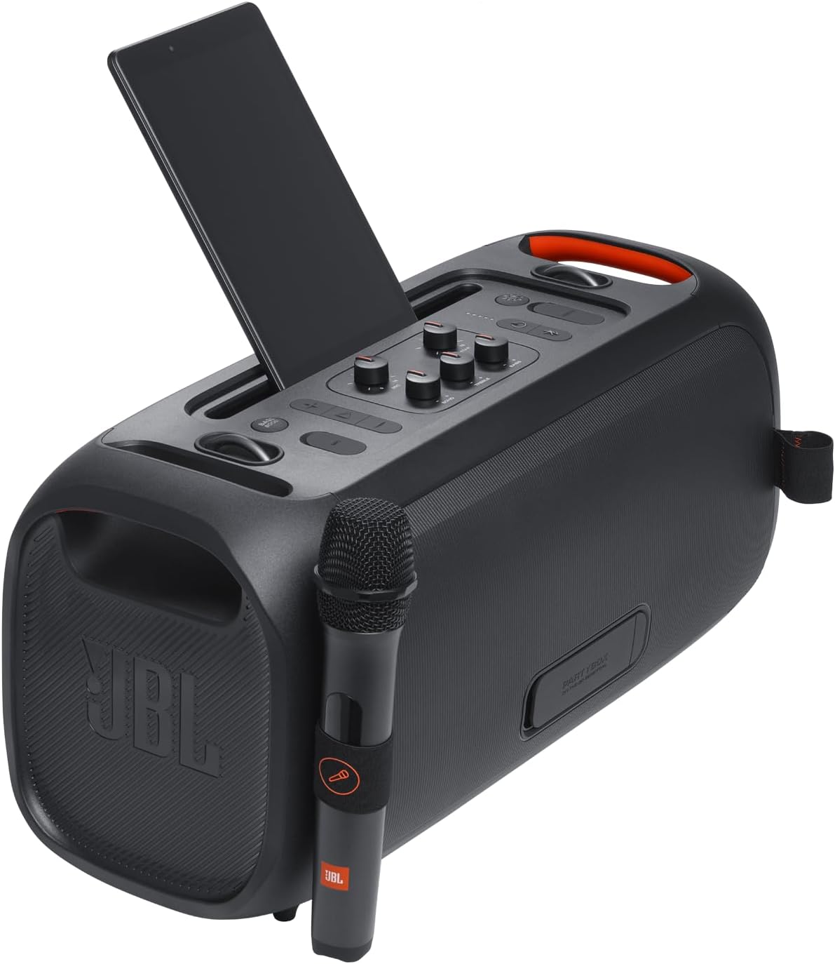 JBL PartyBox On-The-Go Essential, Portable Party Speaker with Built-In Lights and Wireless Mic, Black - Certified Refurbished