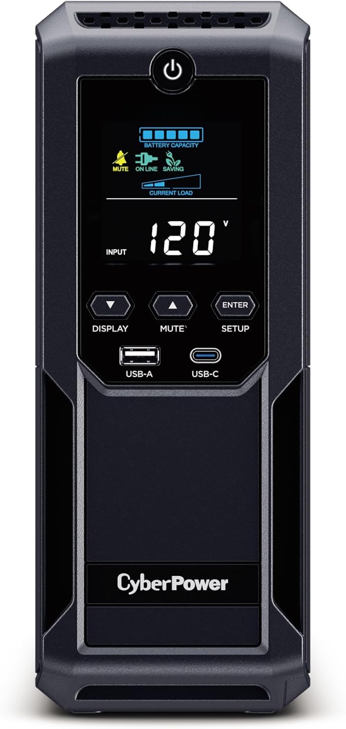 CyberPower Intelligent LCD UPS Battery Backup and Surge Protector, 1500VA/900W, 12 Outlets 2 USB Ports, AVR - Certified Refurbished