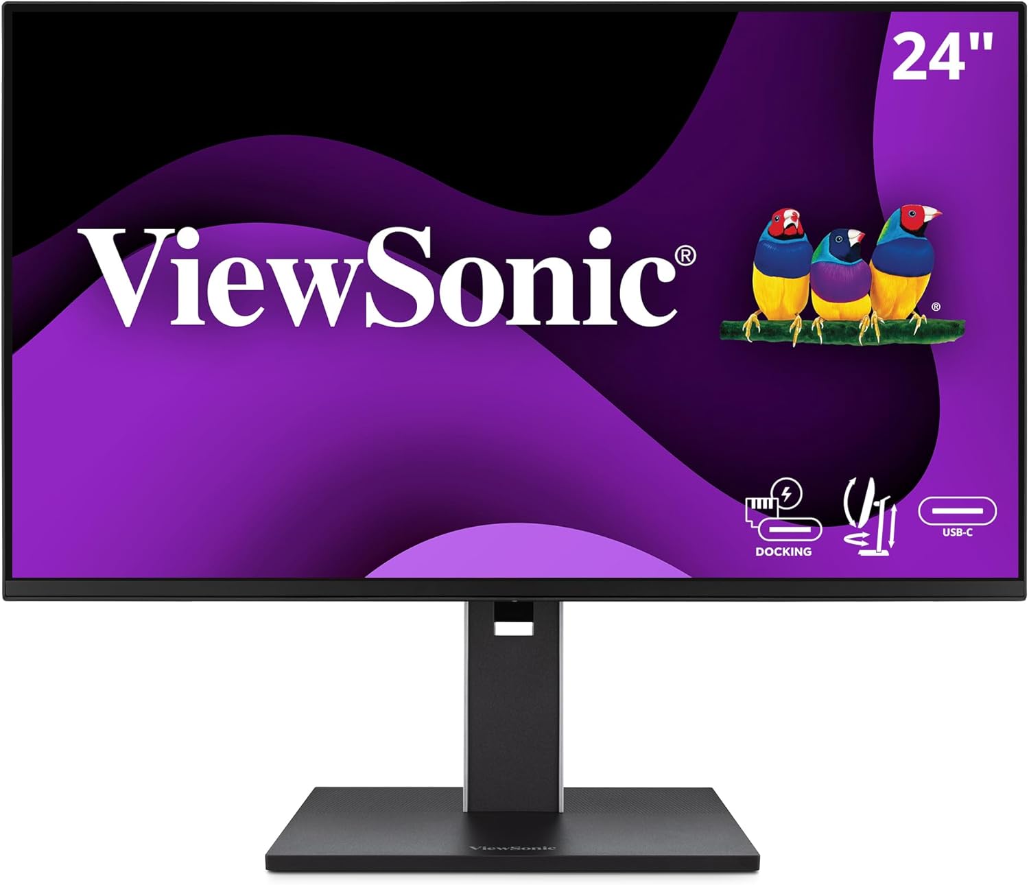 ViewSonic 24 Inch 1080p IPS Docking Monitor with Advanced Ergonomics, 100W USB C - Certified Refurbished