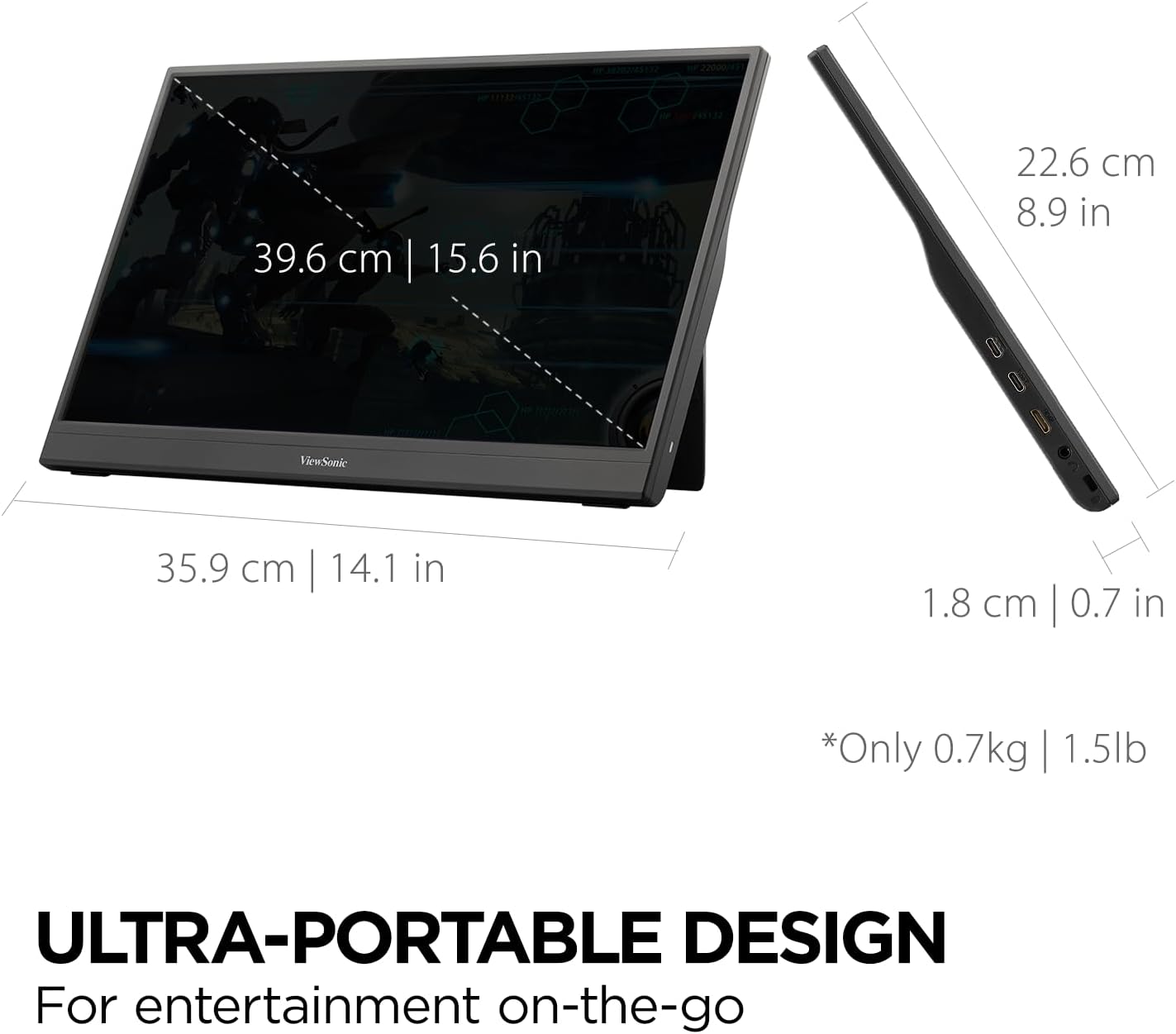 ViewSonic 16" 1080p IPS Portable Gaming Monitor, 144Hz, USB C, Mini HDMI, Black - Certified Refurbished