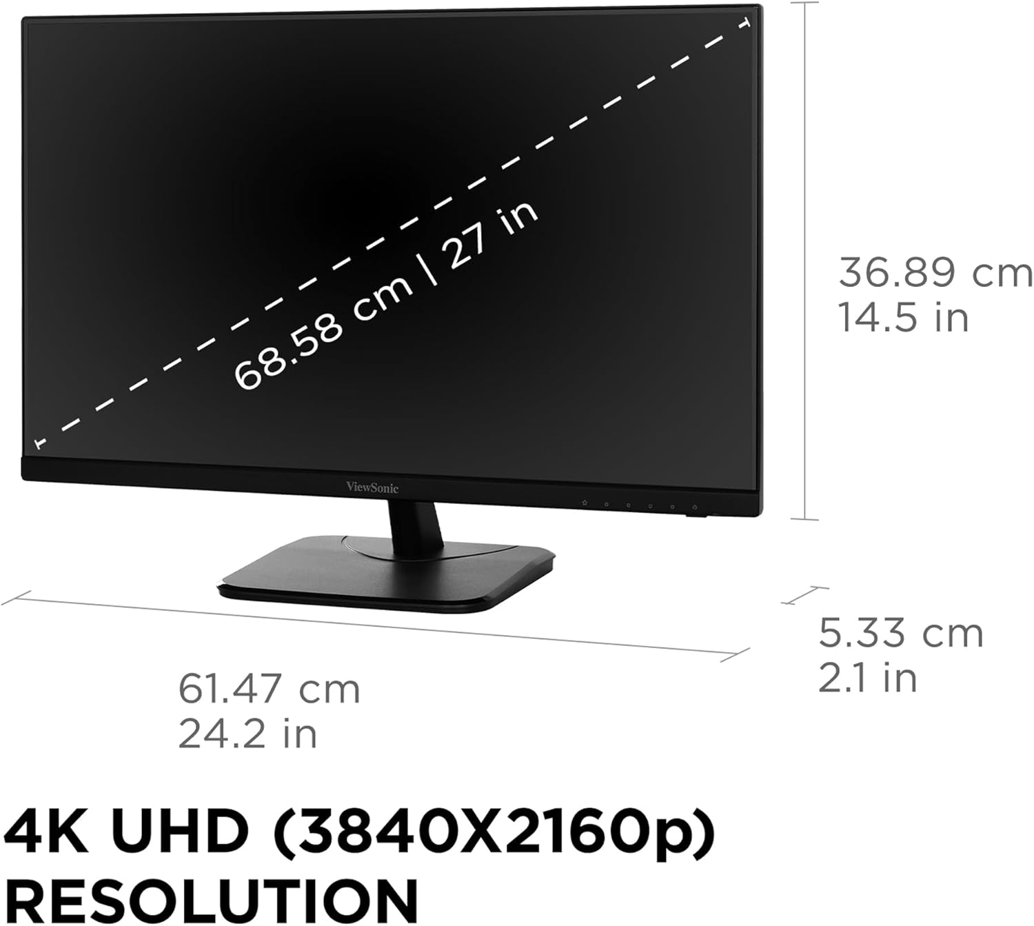ViewSonic 27" IPS 4K Monitor with Ultra-Thin Bezels, 60 Hz, Black - Certified Refurbished