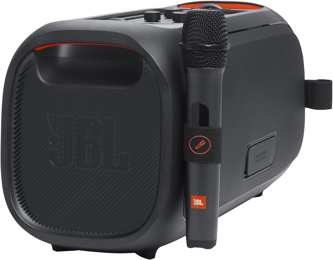 JBL PartyBox On-The-Go Essential, Portable Party Speaker with Built-In Lights and Wireless Mic, Black - Certified Refurbished