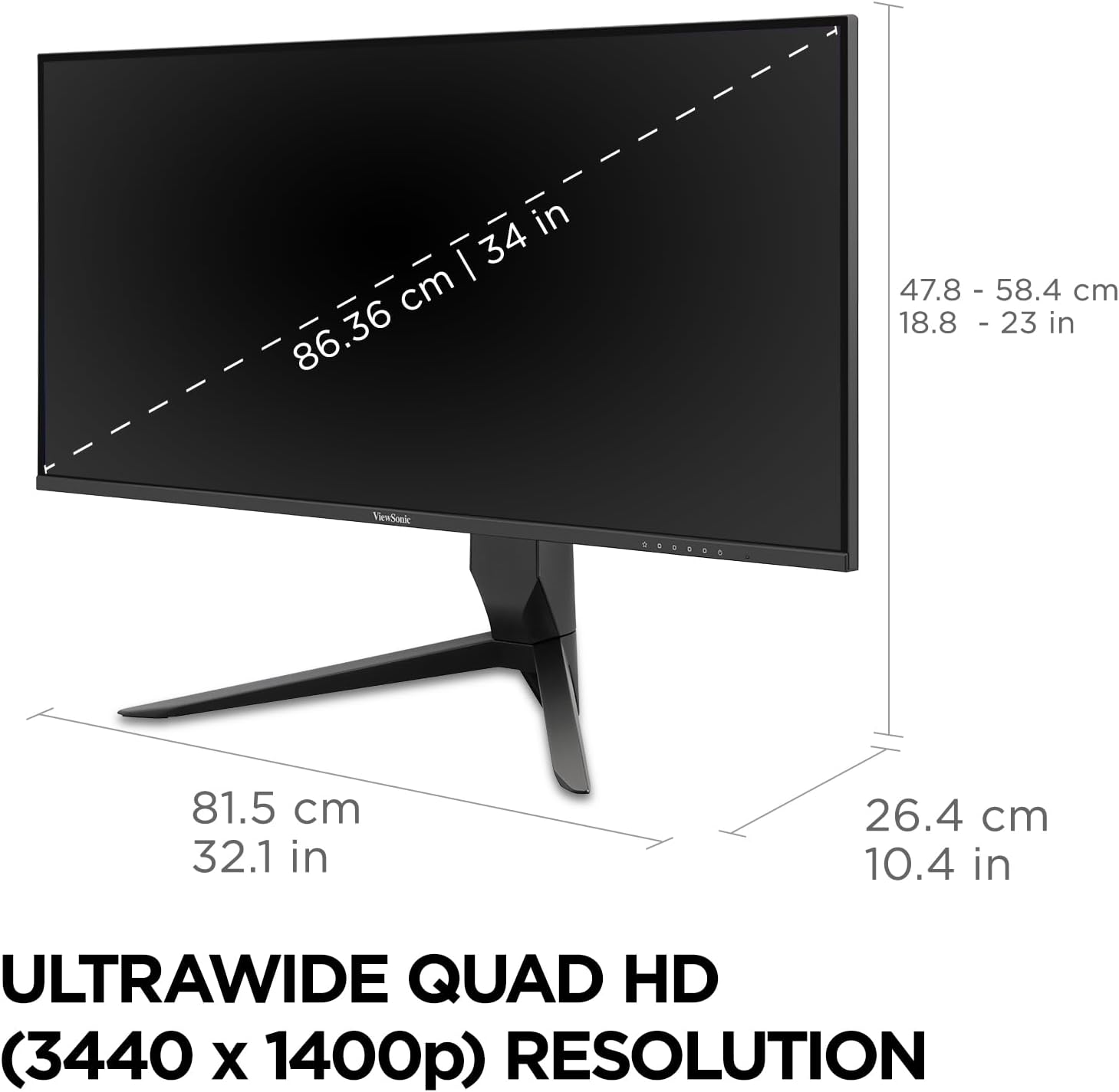 ViewSonic 34" 21:9 1440p 1ms 165Hz Gaming Monitor, Black - Certified Refurbished