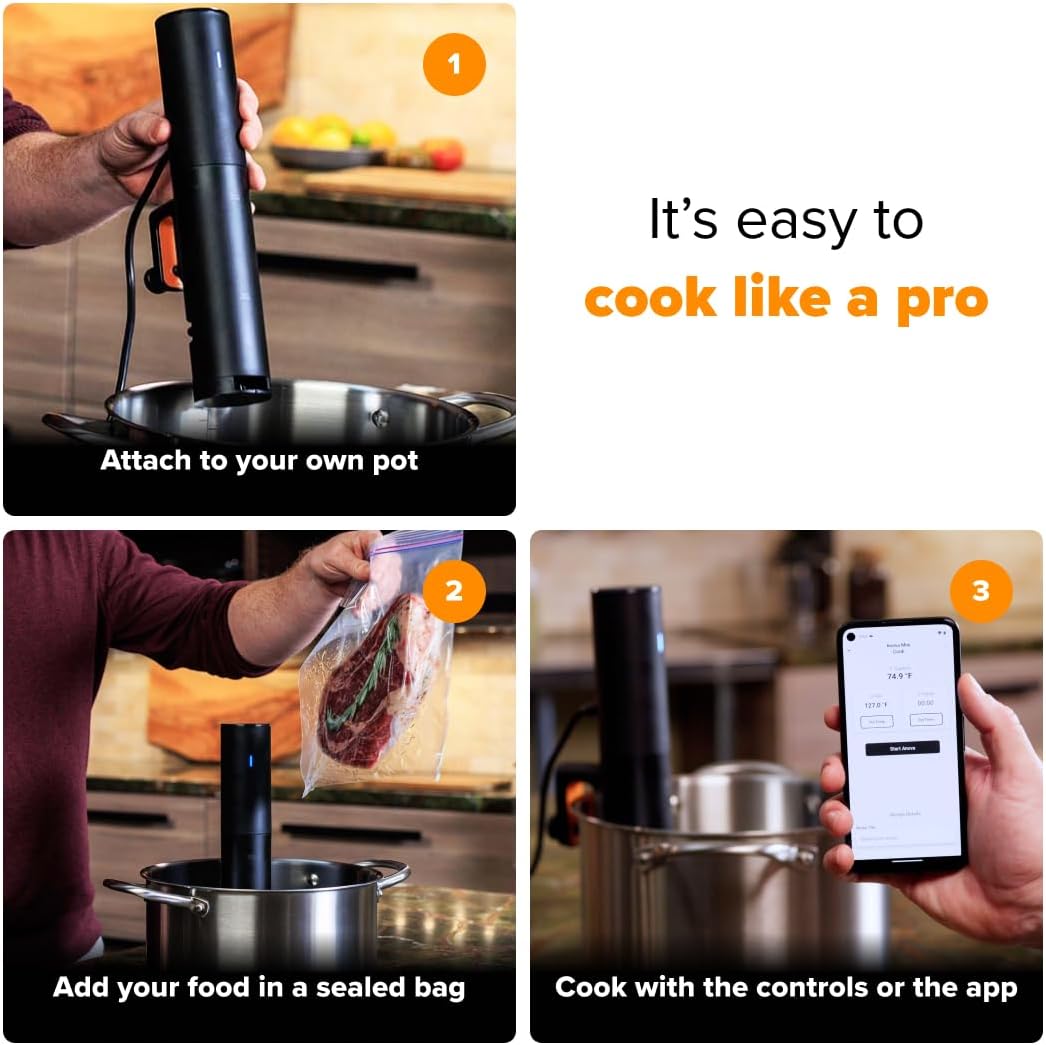 Anova Culinary Sous Vide Precision Cooker Mini, 850 Watts, Black and Orange, App Enabled, 2024 Model