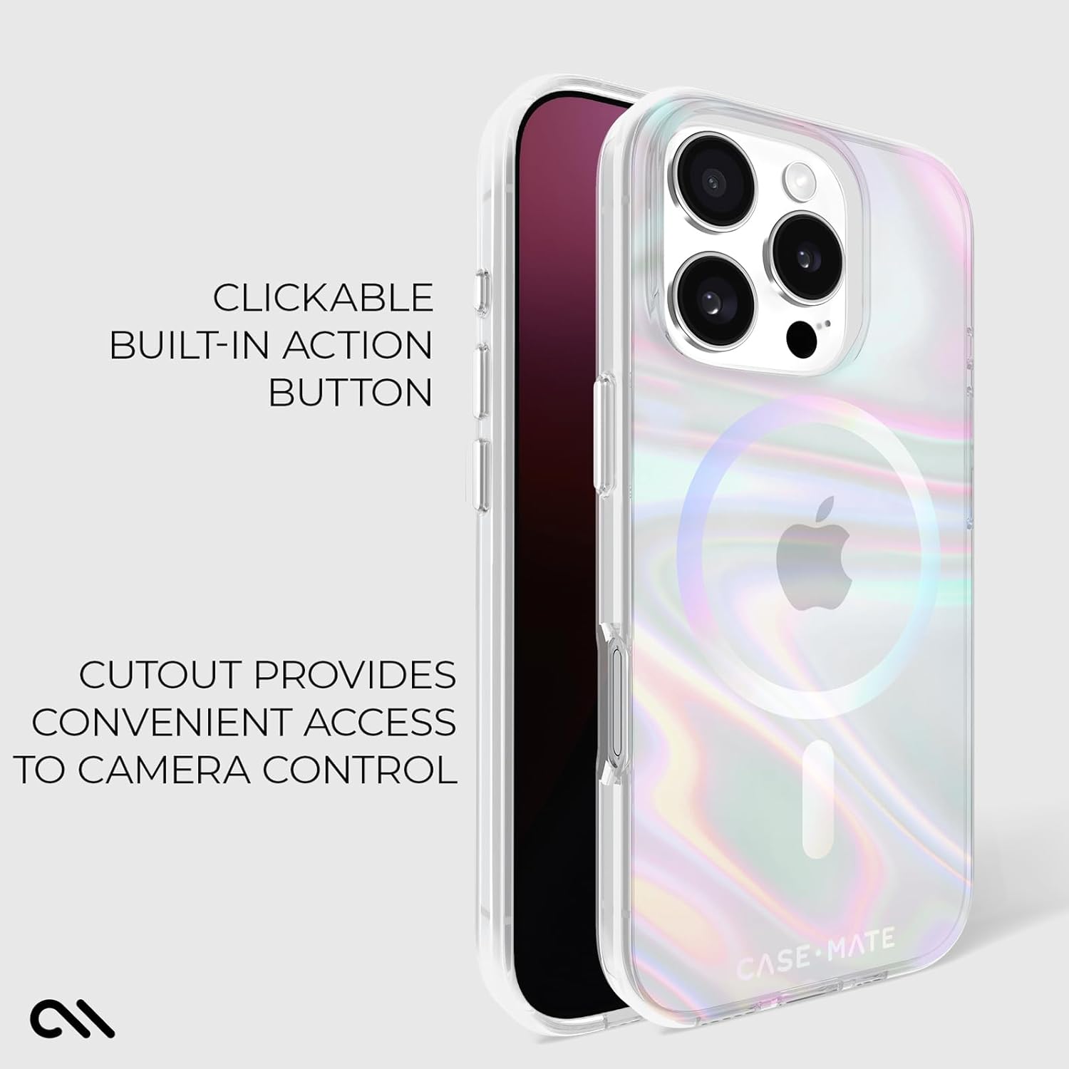 Case-Mate Soap Bubble iPhone 16 Pro Case, MagSafe Compatible, 12ft Drop Protection, Iridescent