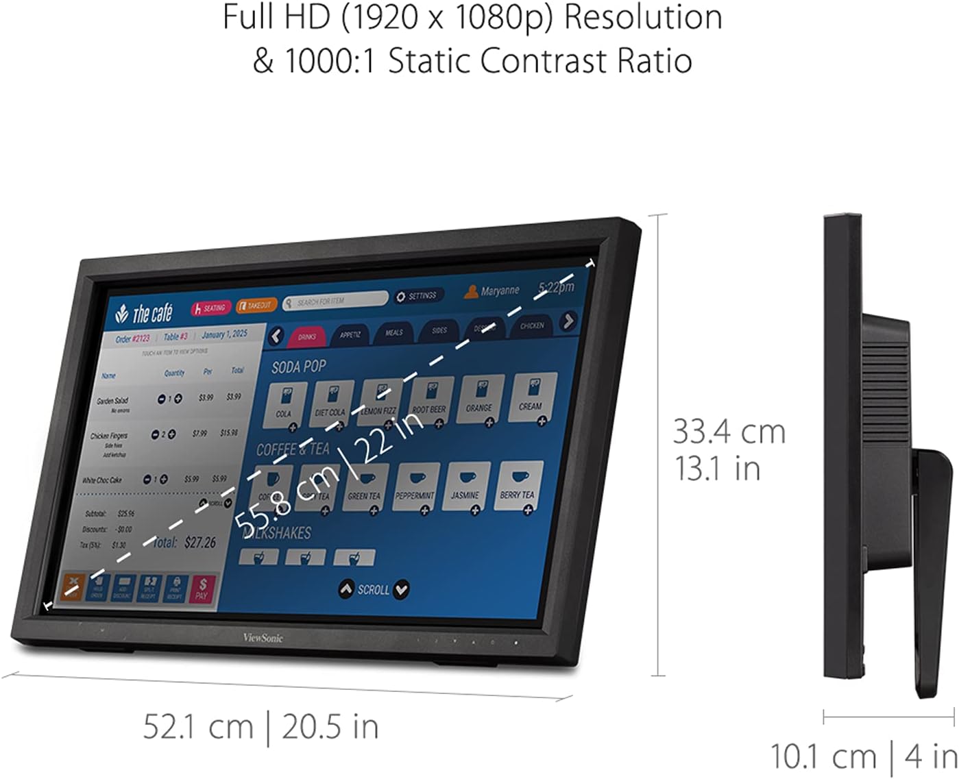 ViewSonic 22" 1080p 10-Point Multi IR Touch Screen Monitor with Eye Care, 75 Hz, Black - Certified Refurbished