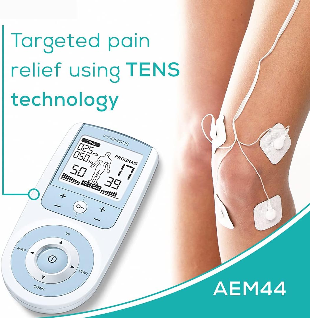 Innohaus TENS Unit Muscle Stimulator with 50 Intensity Levels for Pain Relief and Muscle Recovery, White - Refurbished
