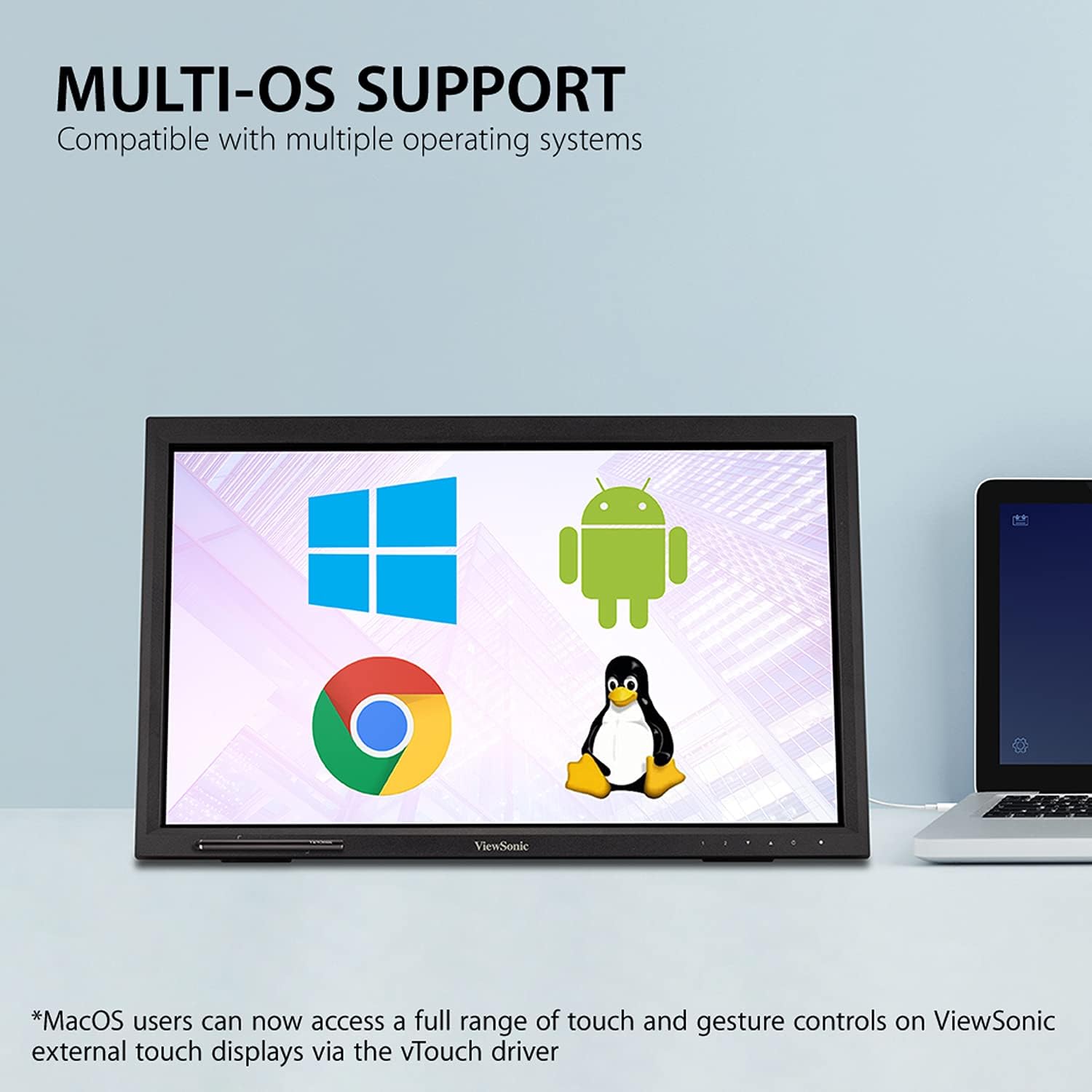 ViewSonic 22" 1080p 10-Point Multi IR Touch Screen Monitor with Eye Care, 75 Hz, Black - Certified Refurbished