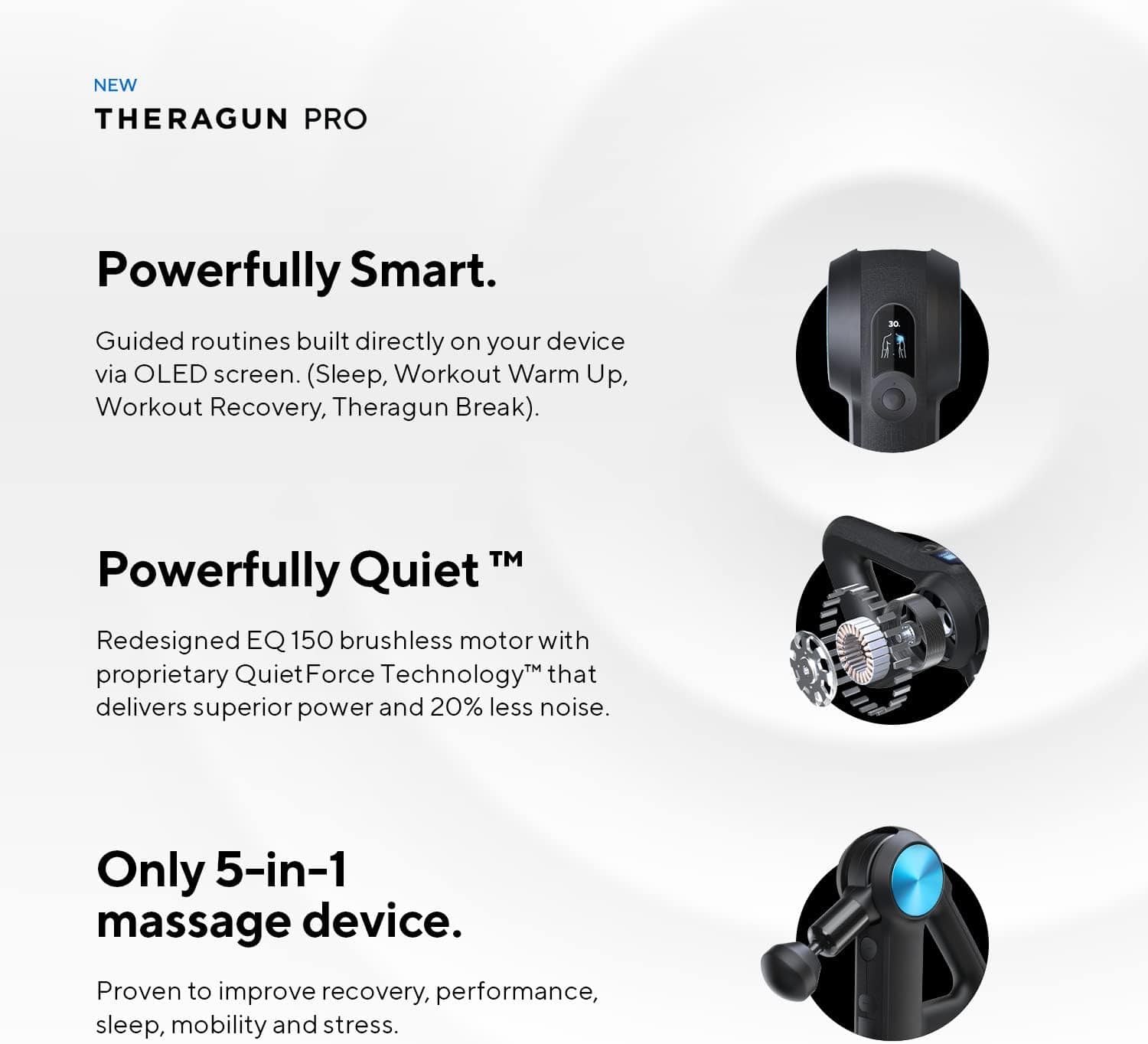 TheraGun Pro 5th Gen Deep Tissue Massage Gun, Bluetooth, OLED Screen, 6 Attachments, Pain Relief & Recovery, Black