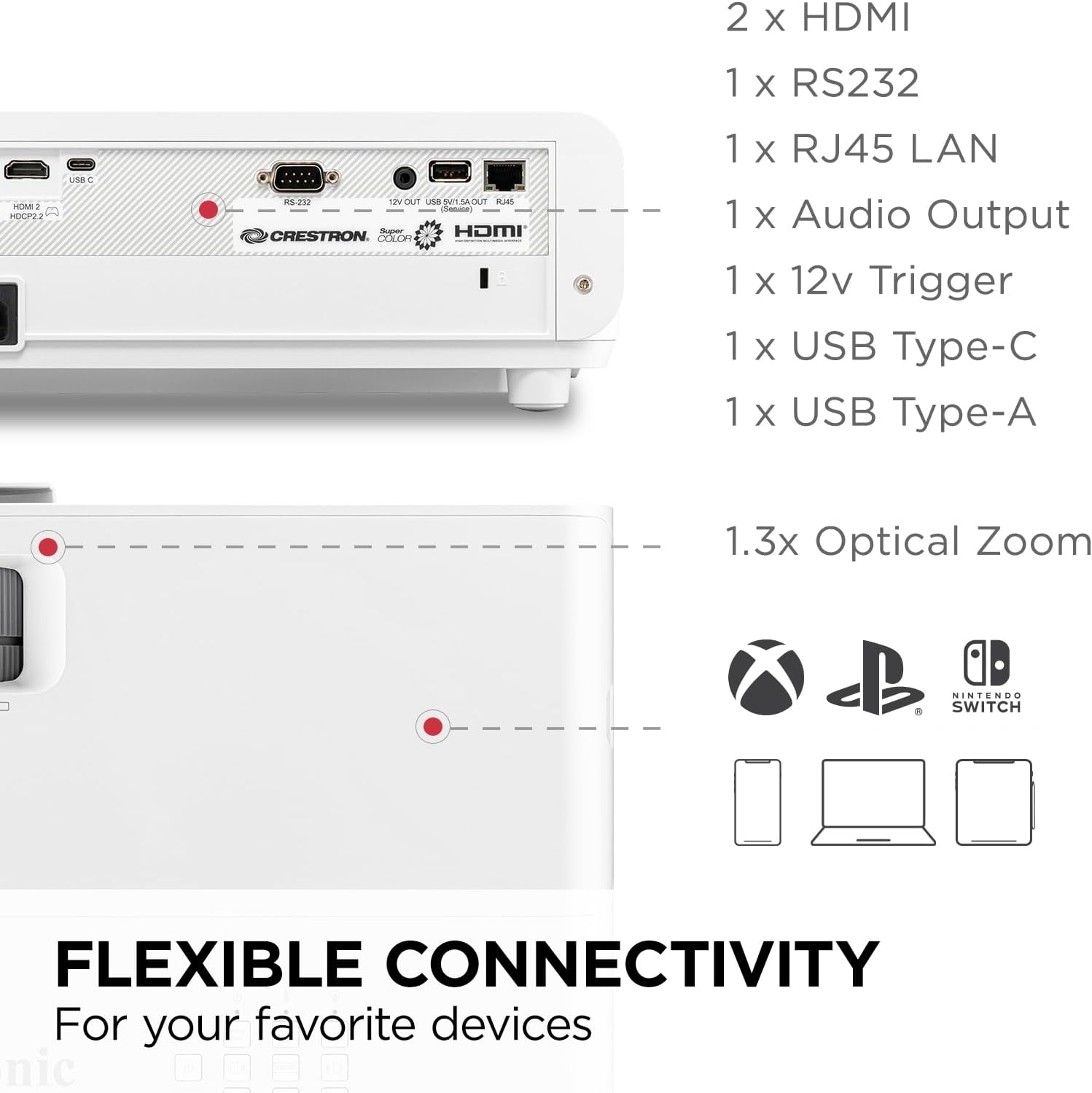 ViewSonic UHD 4K Gaming Projector Designed for Xbox with 4.2ms Response Time, White - Certified Refurbished