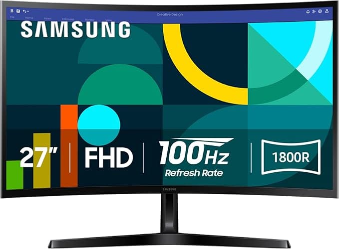 Samsung 27" Essential S3 Series FHD 1800R Curved Computer Monitor, 100 Hz, Game Mode