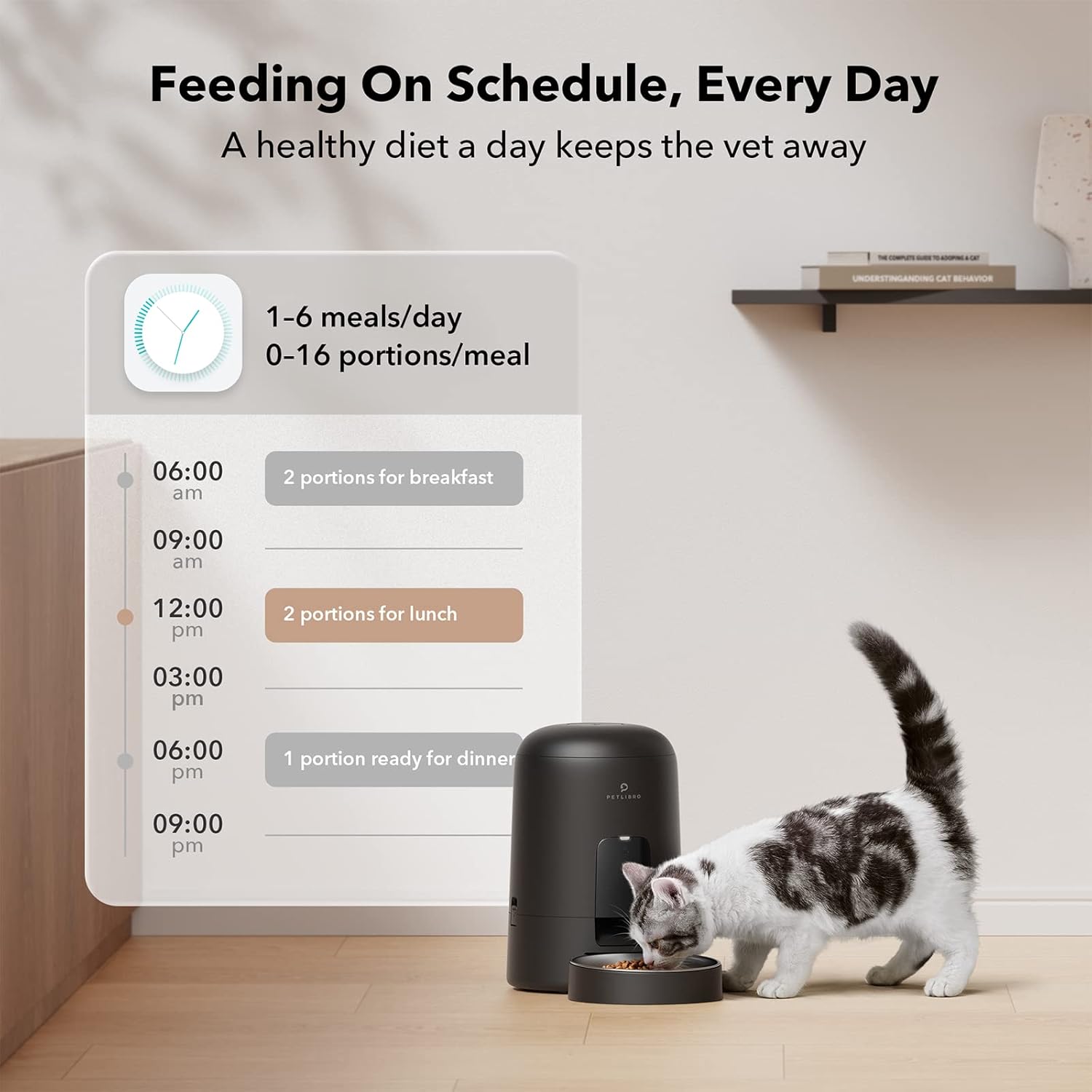 Petlibro Air Automatic Pet Feeder, 2L, Battery-Operated, 180-Day Battery Life, Black - Certified Refurbished