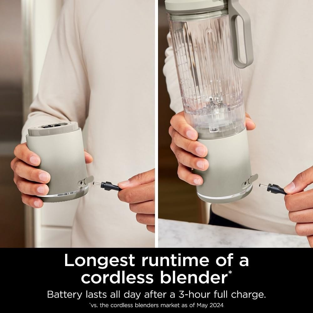 Ninja Blast Max Personal Cordless Blender for Smoothies, Blend, Ice Crush, 22 oz. Twist & Go Vessel, Cream - Certified Refurbished