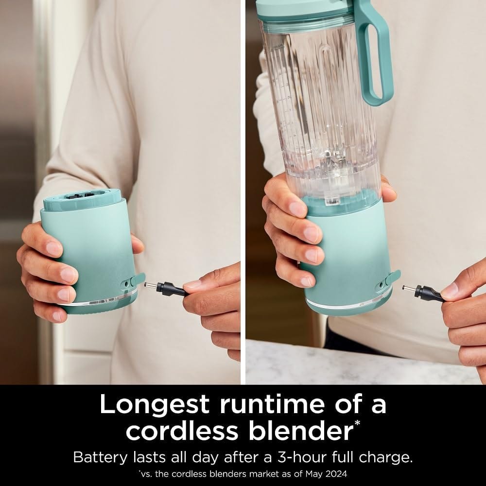 Ninja Blast Max Personal Cordless Blender for Smoothies, Blend, Ice Crush, 22 oz. Twist & Go Vessel, Sea Glass - Certified Refurbished