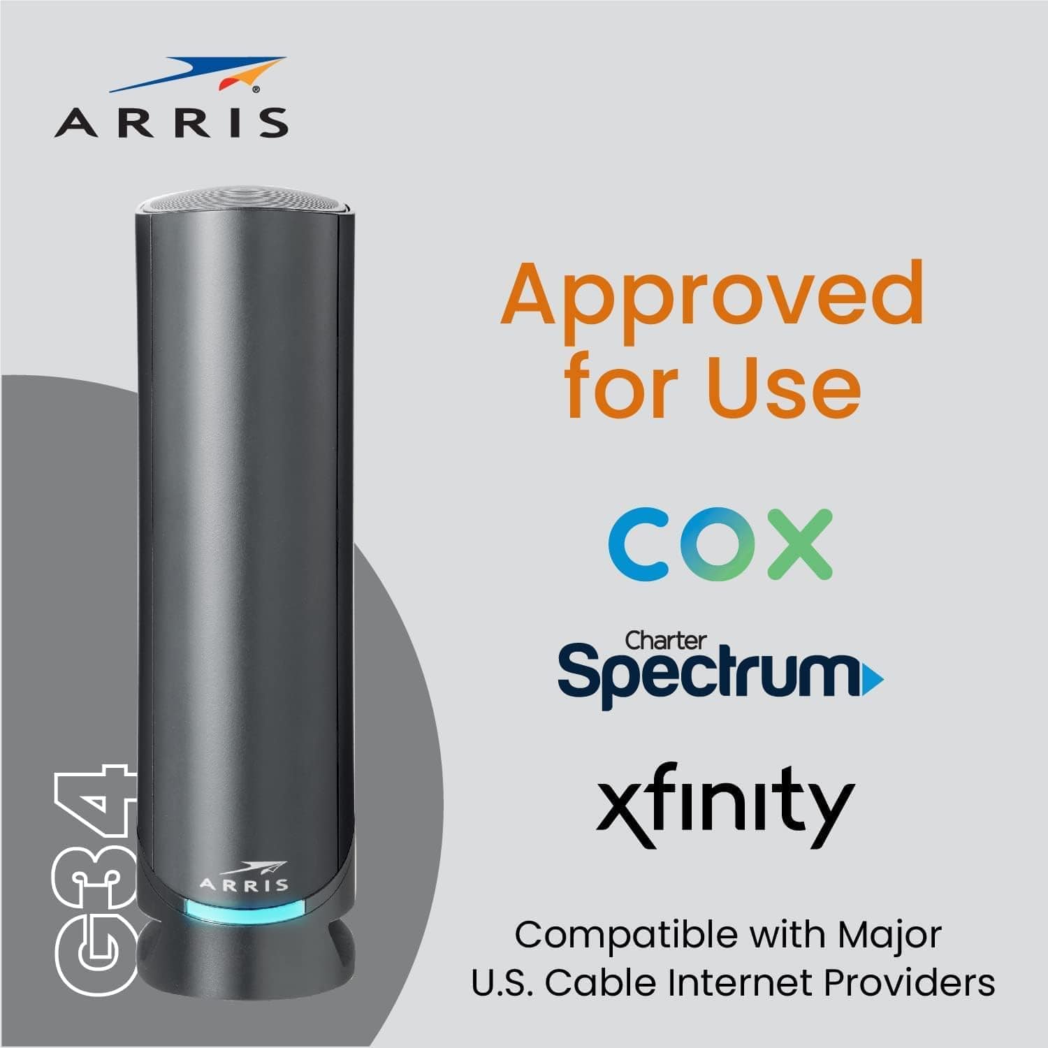 Arris G34 SURFboard Cable Modem Router Combo DOCSIS 3.1 Gigabit WiFi 6 AX3000 1 Gbps - Certified Refurbished