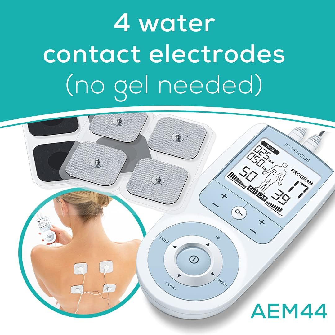 Innohaus TENS Unit Muscle Stimulator with 50 Intensity Levels for Pain Relief and Muscle Recovery, White - Refurbished
