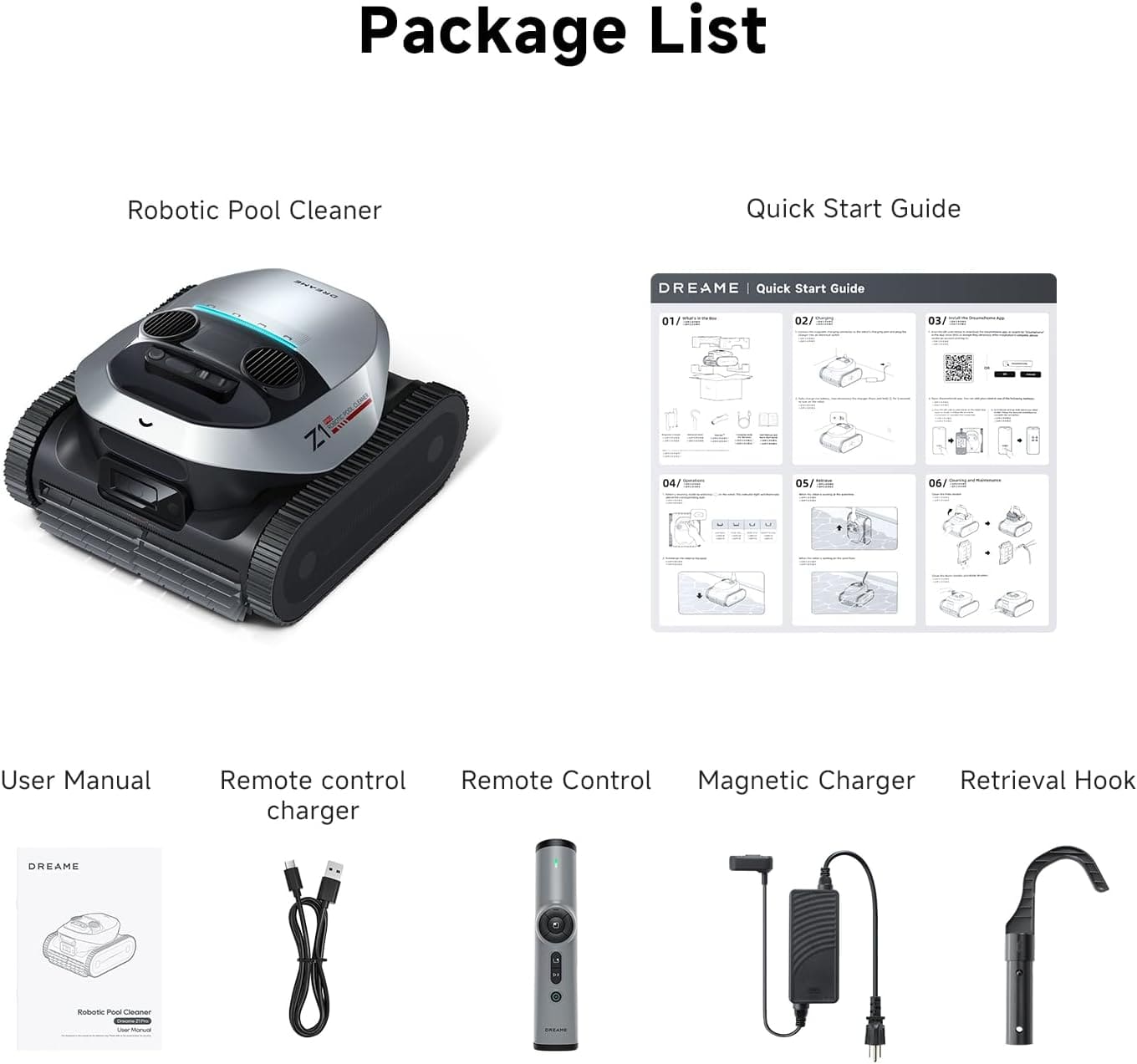 Dreame Z1 Pro Cordless Robotic Pool Cleaner, LiFi Remote Control, 8000 GPH Suction, Waterline Cleaning, Auto-Retrieval, Above and In-Ground Pools