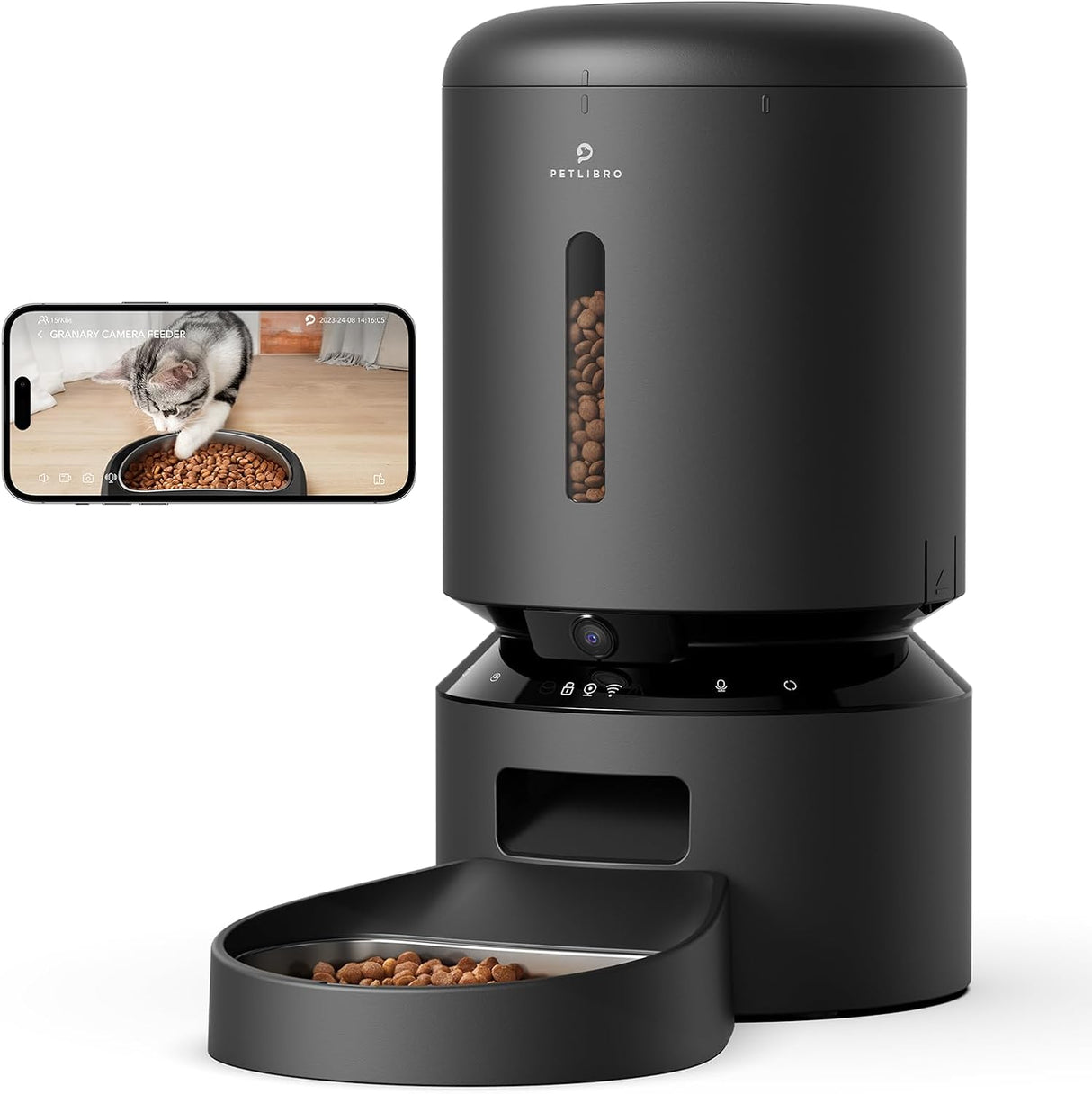 Petlibro Automatic Single Tray Smart Pet Feeder with Video Camera, Night Vision, Motion & Sound Alerts, Black - Certified Refurbished