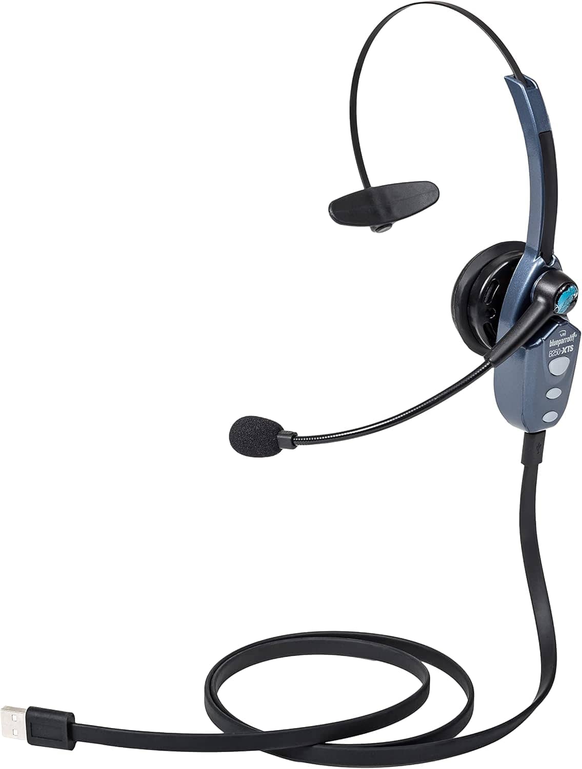 BlueParrott B250-XTS Mono Bluetooth Wireless Headphones 91% Noise Canceling Over Head Trucker Headset with Mic, Blue - Certified Refurbished