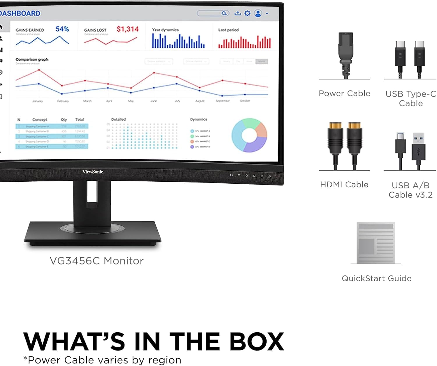 ViewSonic 34" 21:9 1440p Curved Monitor with Ergonomic Design, 100W USB C, 100 Hz, Black - Certified Refurbished
