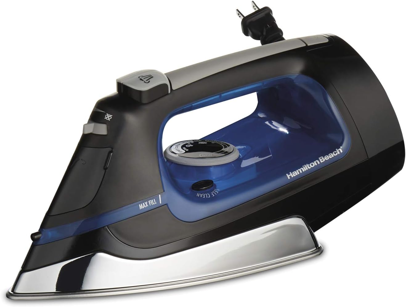 Hamilton Beach Clothing Iron, Steam Iron for Clothes with Stainless Steel Soleplate & Retractable Cord, Black - Certified Refurbished