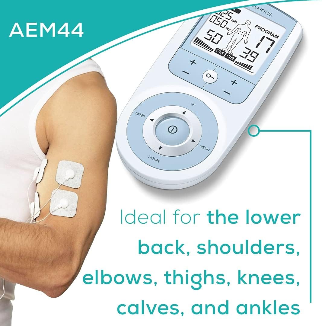 Innohaus TENS Unit Muscle Stimulator with 50 Intensity Levels for Pain Relief and Muscle Recovery, White - Refurbished