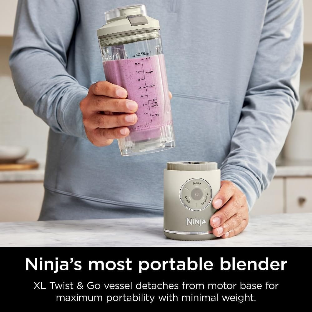 Ninja Blast Max Personal Cordless Blender for Smoothies, Blend, Ice Crush, 22 oz. Twist & Go Vessel, Cream - Certified Refurbished