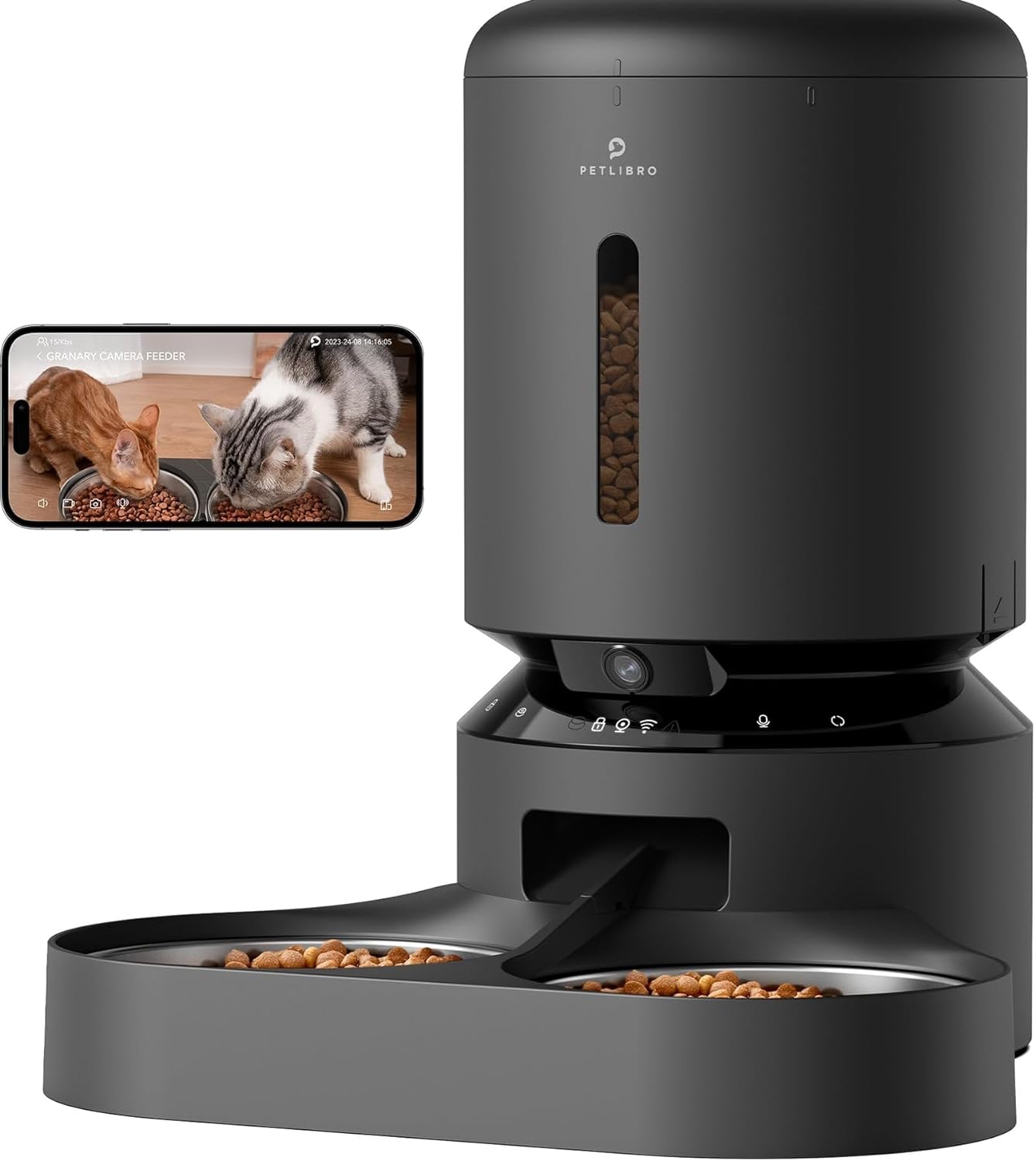 Petlibro Automatic Dual Tray Smart Pet Feeder with Video Camera, Night Vision, Low Food, Motion & Sound Alerts, Black - Certified Refurbished