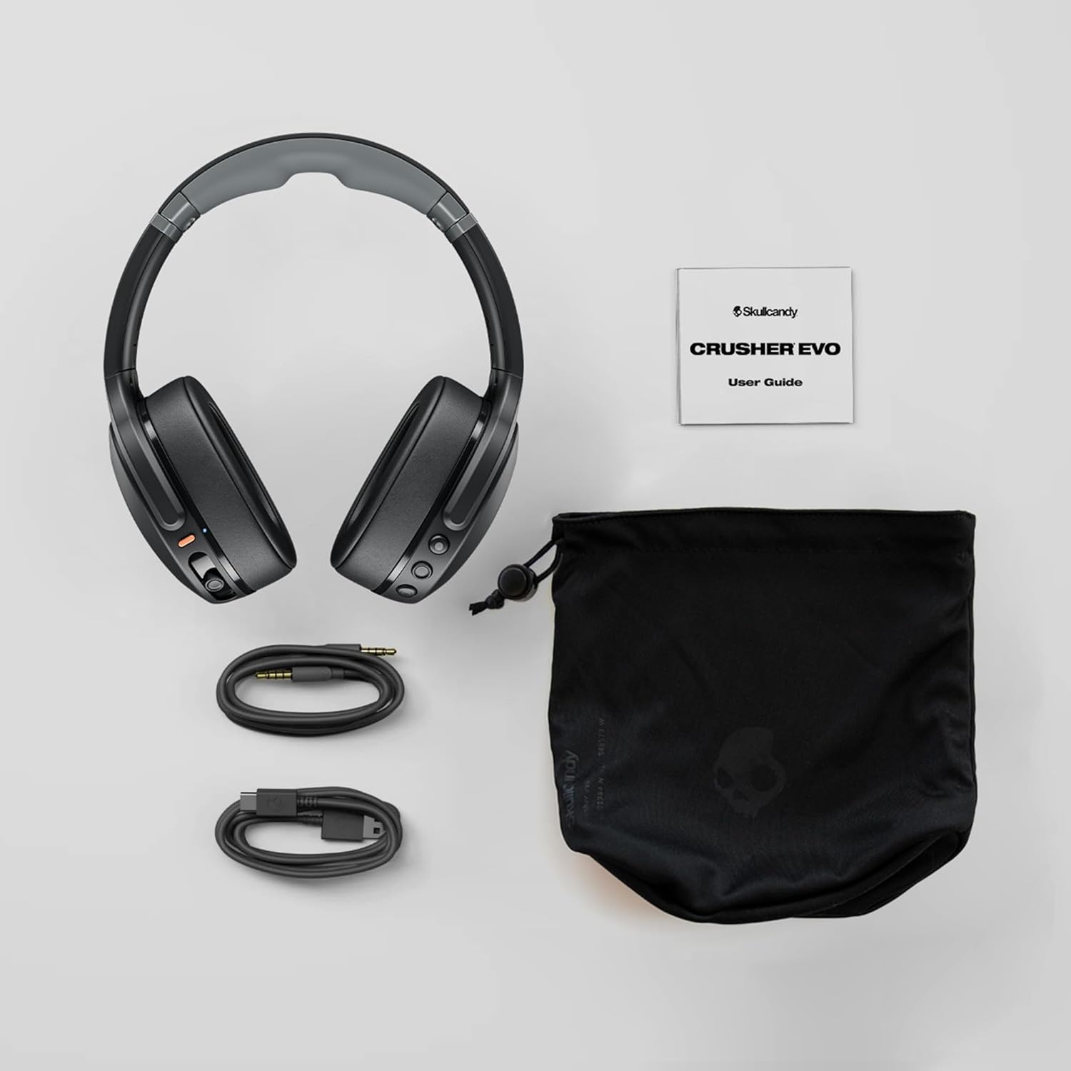Skullcandy Crusher Evo Wireless Bluetooth Headphones, Multi-Sensory Bass, Noise Isolating Over-Ear Fit, Up to 40 Hours Battery, Microphone, Asphalt