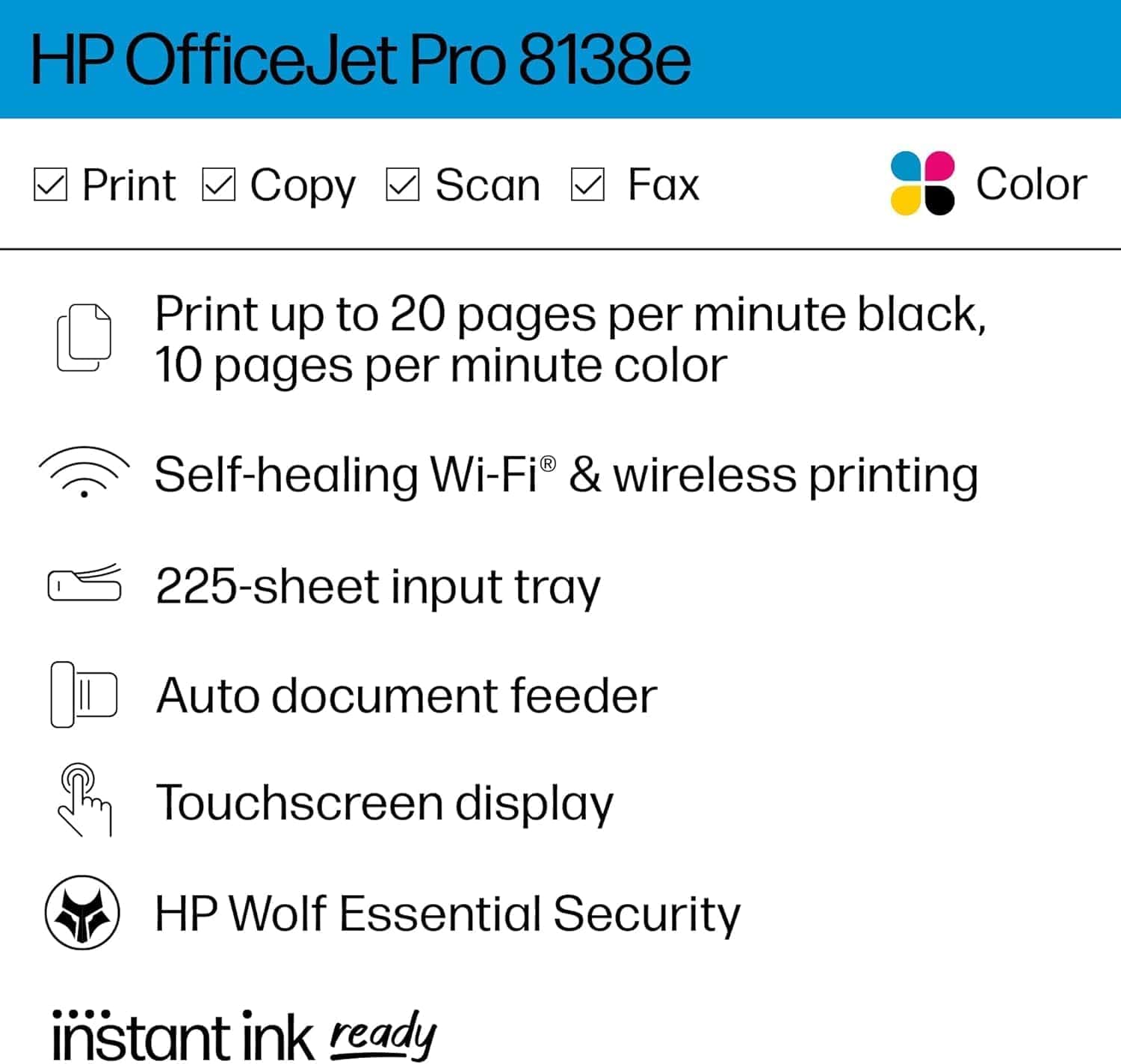 HP OfficeJet Pro 8138e Wireless All-in-One Color Inkjet Printer - Certified Refurbished