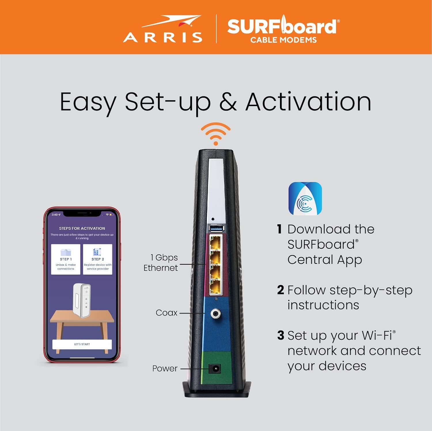 Arris SBG8300 SURFboard Cable Modem Router Combo 1 GBPS Speed DOCSIS 3.1 & AC2350 WiFi - Certified Refurbished