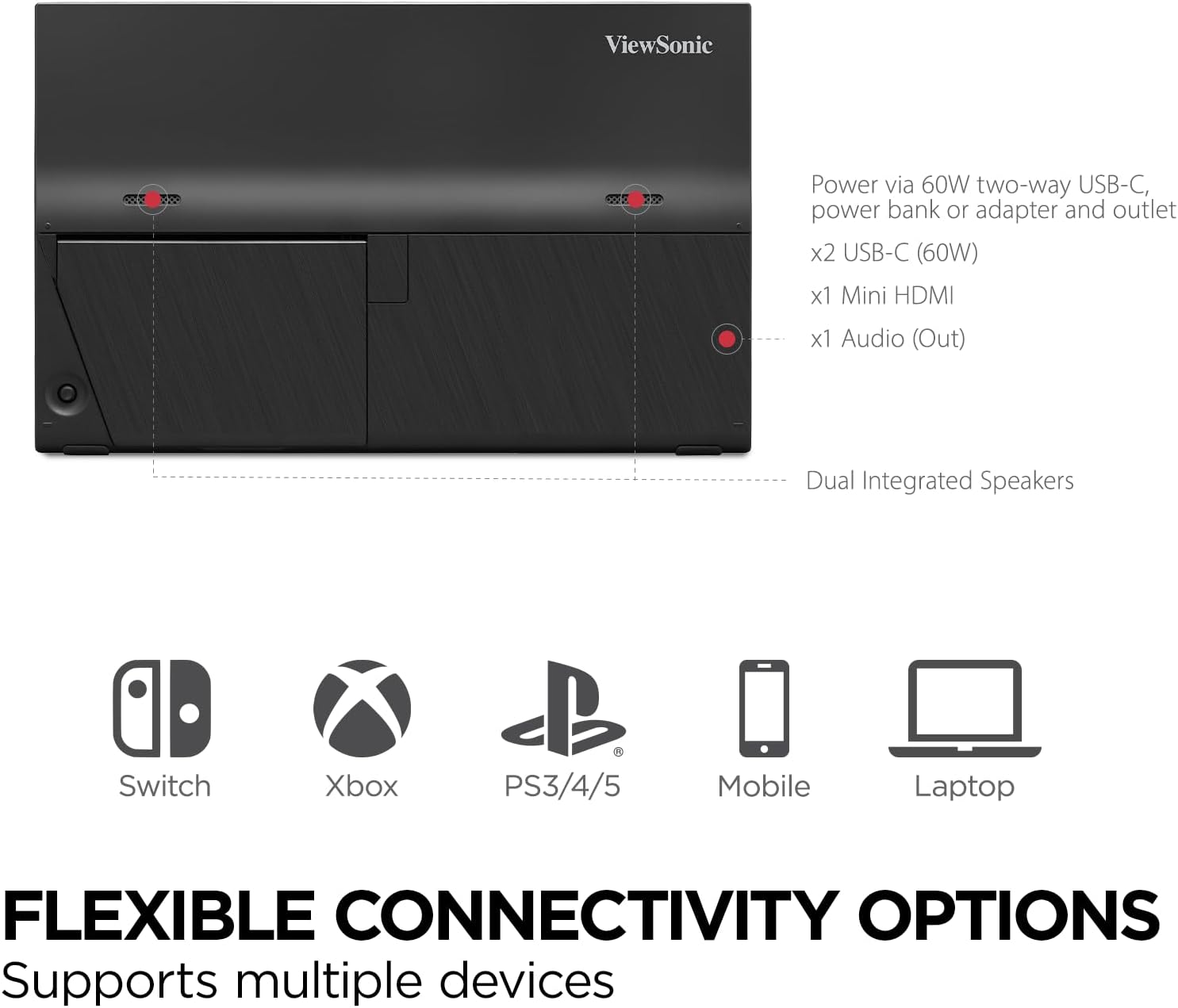 ViewSonic 16" 1080p IPS Portable Gaming Monitor, 144Hz, USB C, Mini HDMI, Black - Certified Refurbished