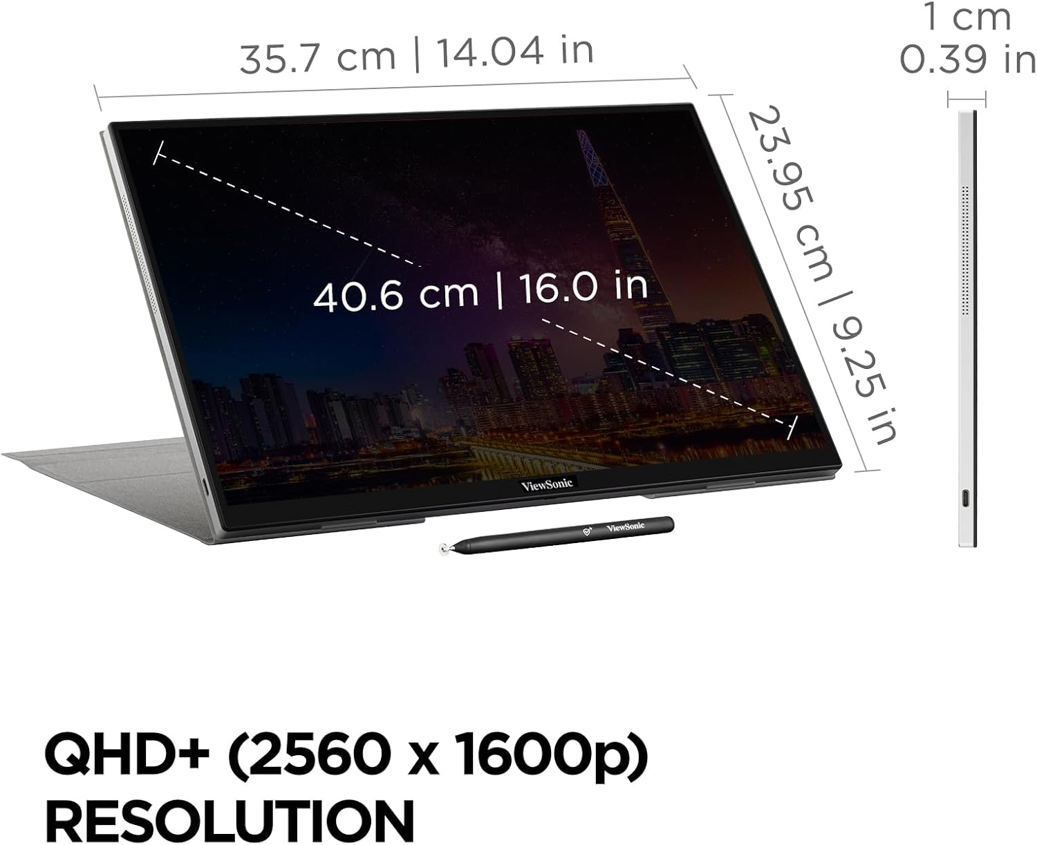 ViewSonic 16" WQXGA 1600p IPS Touchscreen Portable Monitor, 60 Hz, Black - Certified Refurbished