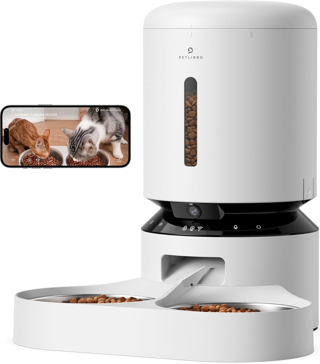 Petlibro Automatic Dual Tray Smart Pet Feeder with Video Camera, Night Vision, Low Food & Motion & Sound Alerts, White - Certified Refurbished