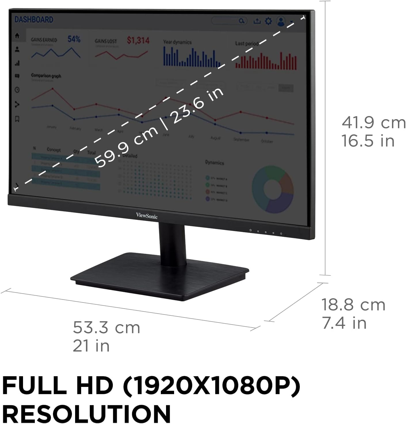 ViewSonic 24 Inch Monitor 1080p IPS Panel with Adaptive Sync, Thin Bezels, HDMI, VGA, and Eye Care - Certified Refurbished