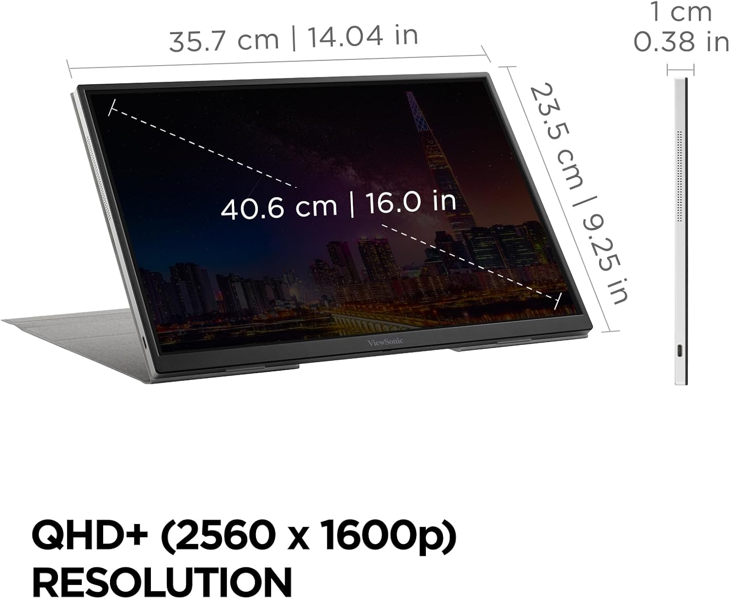 ViewSonic 16" WQXGA 1600p IPS Portable Monitor with 2 Way Powered 65W USB C, 60 Hz, Black - Certified Refurbished