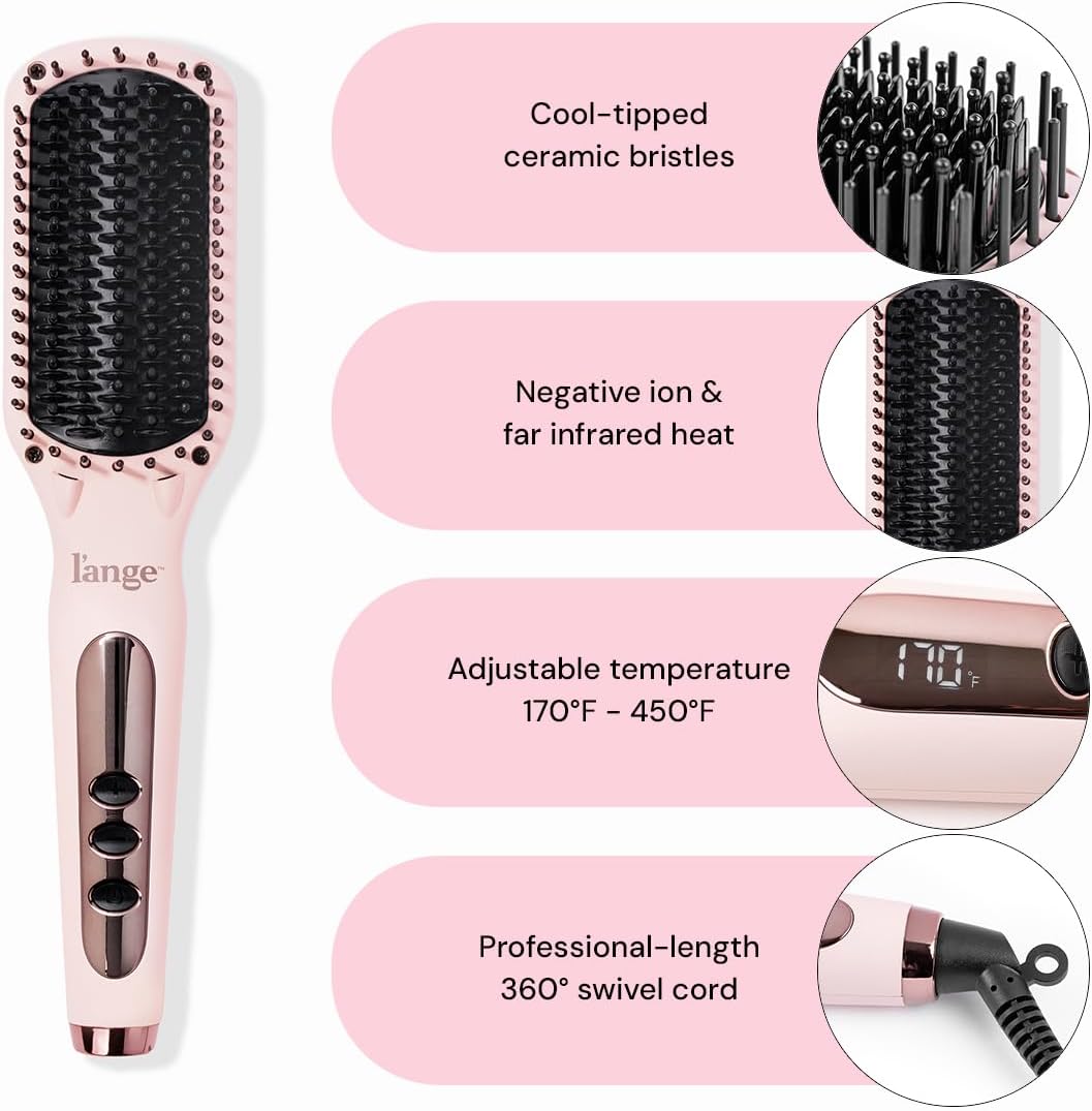 L'ange Hair Le Vite Straightening Brush, Dual-Voltage Hot Brush for Smooth, Anti Frizz Hair, Blush