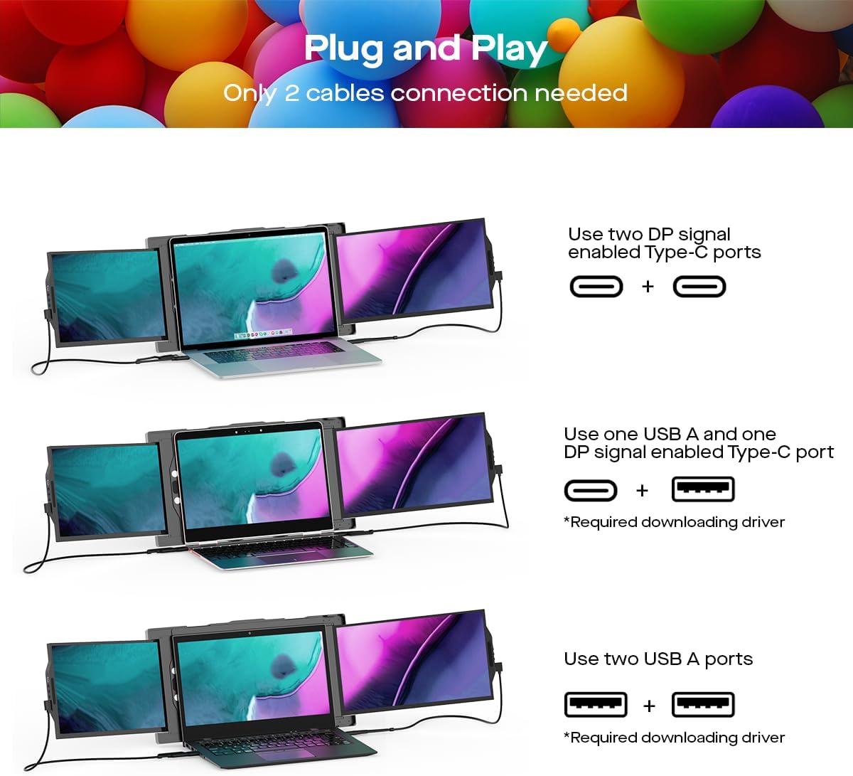 Mobile Pixels 13.3" Trio Portable Monitor, Triple Monitor - Certified Refurbished