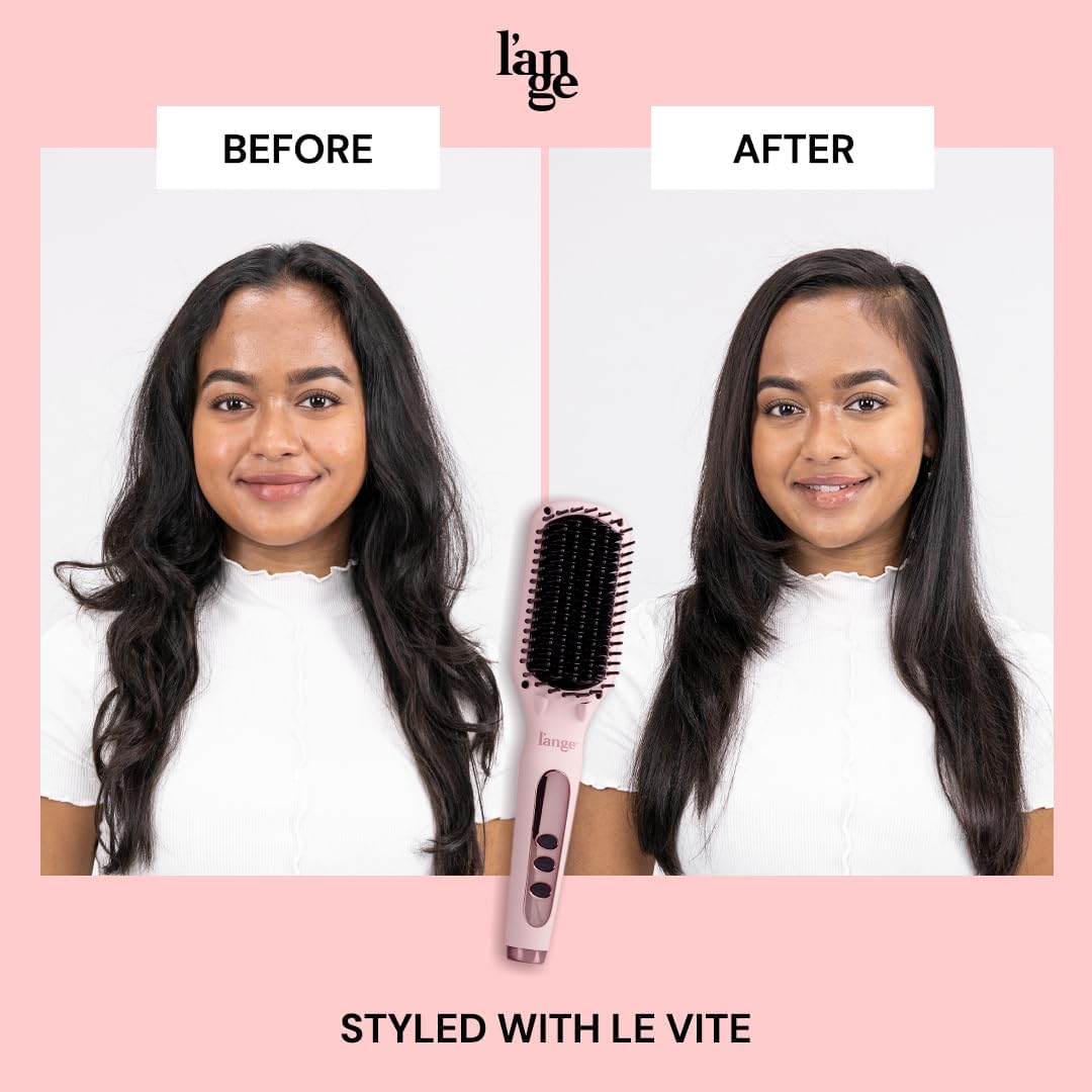 L'ange Hair Le Vite Straightening Brush, Dual-Voltage Hot Brush for Smooth, Anti Frizz Hair, Blush