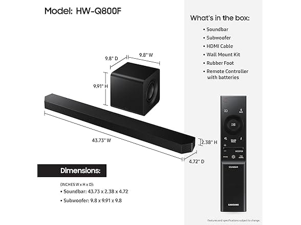 Samsung 5.1.2ch Q Series Soundbar + Subwoofer, Wireless Dolby Atmos, Q-Symphony, Game Mode Pro