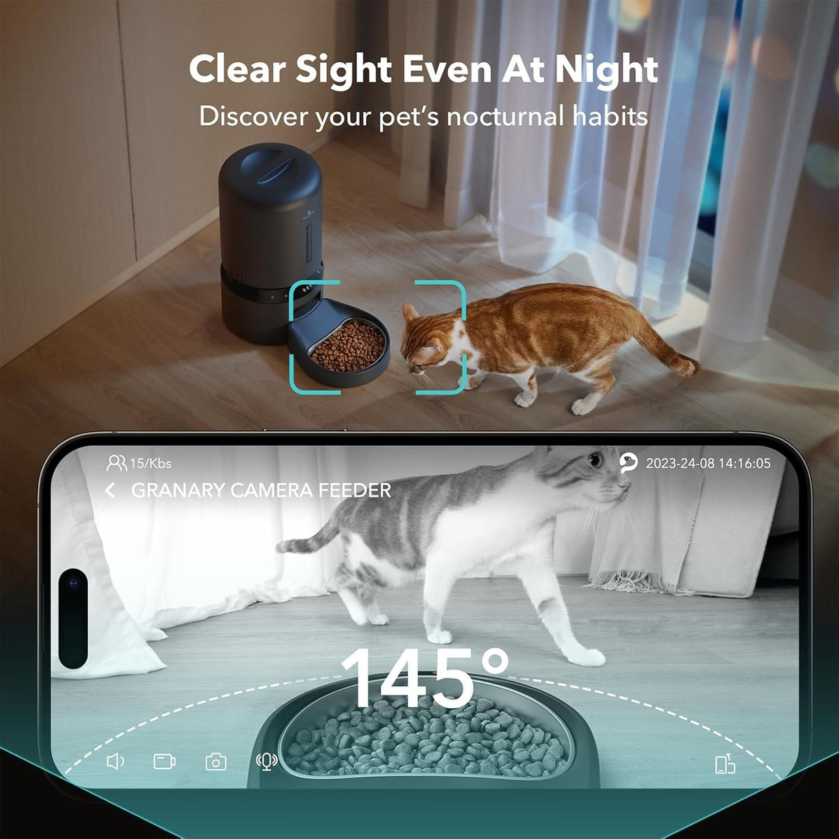 Petlibro Automatic Single Tray Smart Pet Feeder with Video Camera, Night Vision, Motion & Sound Alerts, Black - Certified Refurbished