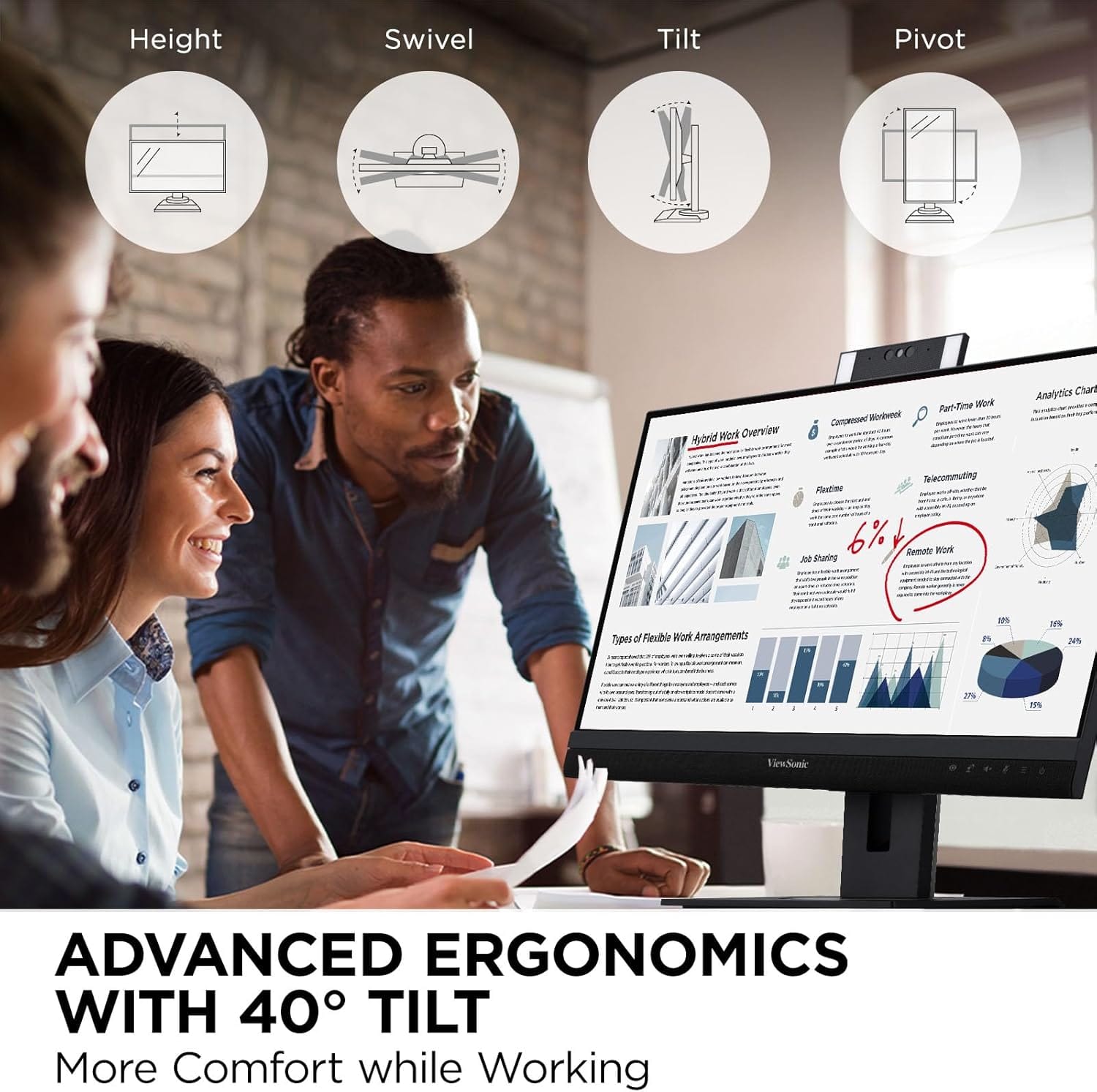 ViewSonic 24" 1080p Video Conferencing Docking Monitor with Webcam, 100 Hz, Black - Certified Refurbished