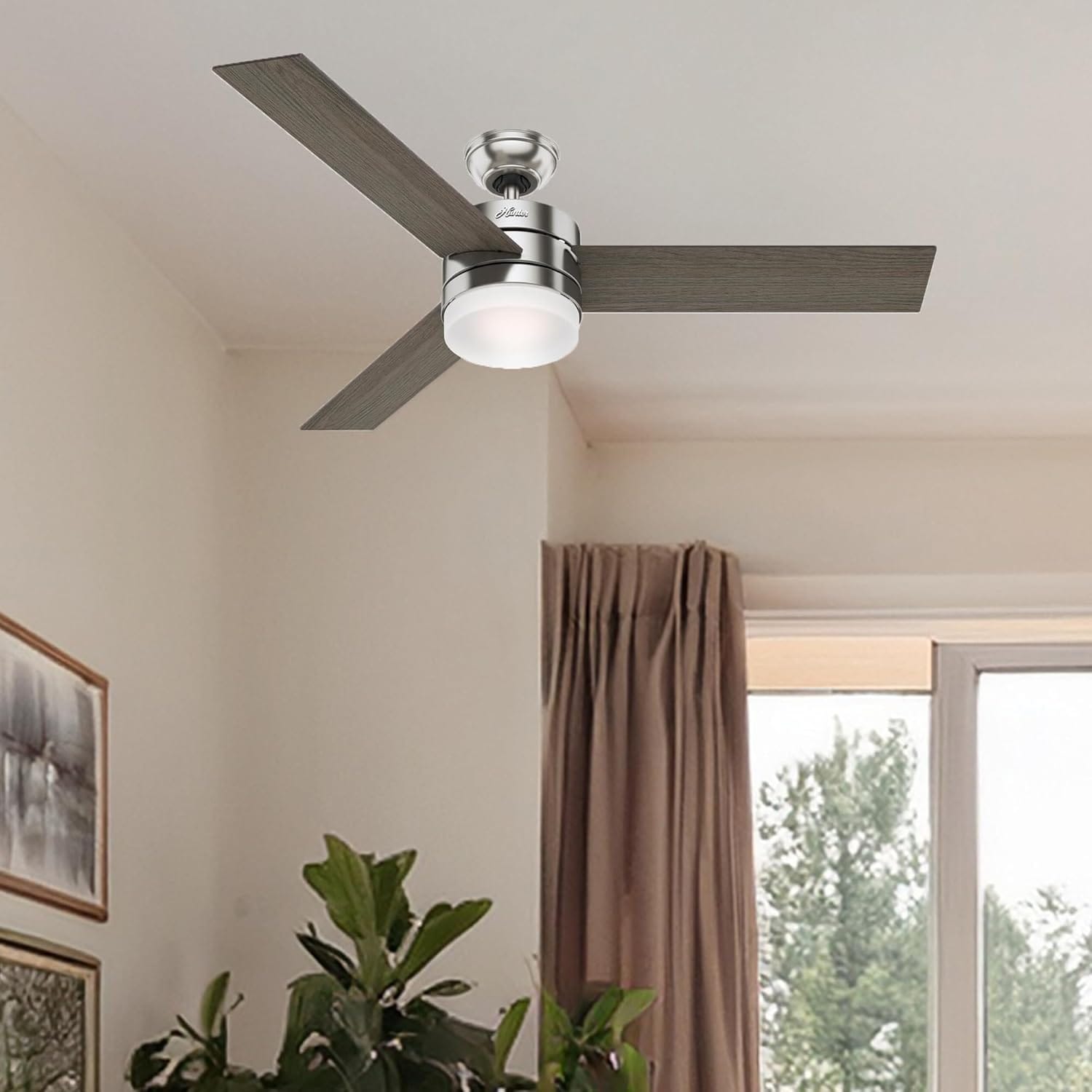 Hunter Fan 54 Inch Contemporary Ceiling Fan with Remote Control, Brushed Nickel - Certified Refurbished