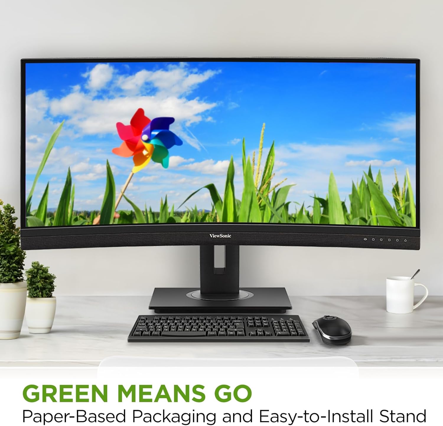 ViewSonic 34" 21:9 1440p Curved Monitor with Ergonomic Design, 100W USB C, 100 Hz, Black - Certified Refurbished