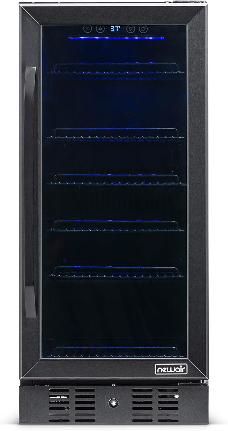 Newair 15" Built-in Beverage Fridge, 96 Cans, Black - Certified Refurbished