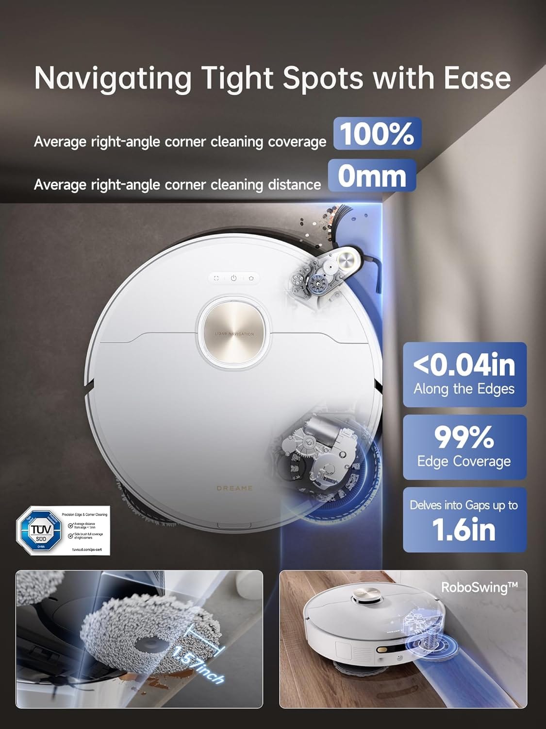 Dreame X40 Ultra Robot Vacuum with Removable Liftable Mop, 12000Pa Suction, Side Brush Cleaning, 158°F Mop Self-Cleaning, Auto Empty and Refill, White